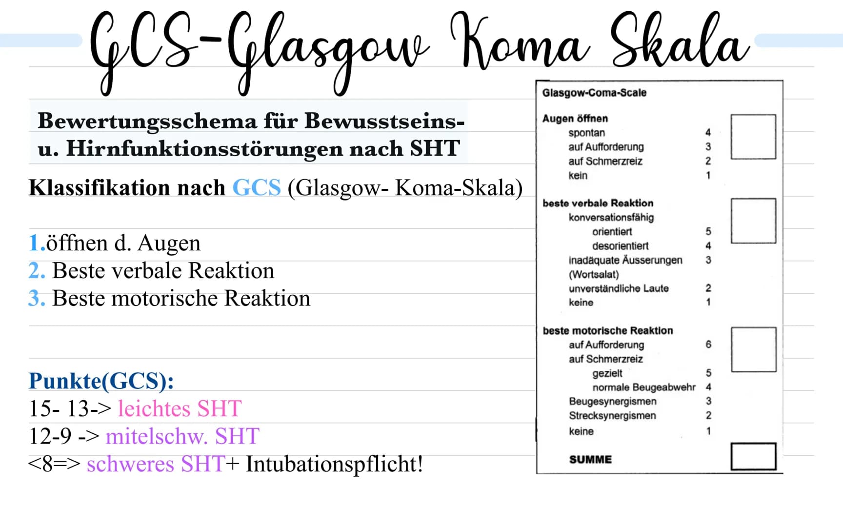 # Schädel-Hirn-trauma
Definition: -> Schädelverletzung mit Beteiligung des Gehirns, ausgelöst durch
Gewalteinwirkung
Direkt Schädigung d.