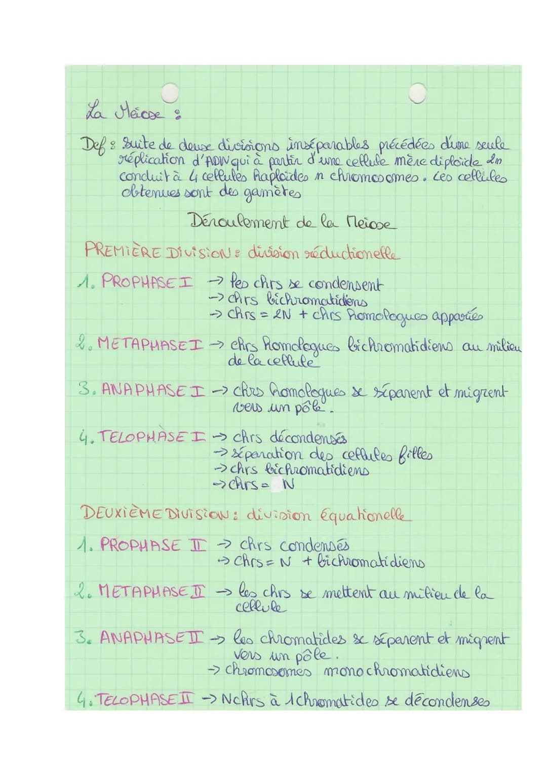Theme 1
FA
SVT
Chap 1
La Mitose :
Def& division cellulaire précédée de la réplication de l'ADIN,
Conduisant à partir d'une ceflute mère, au