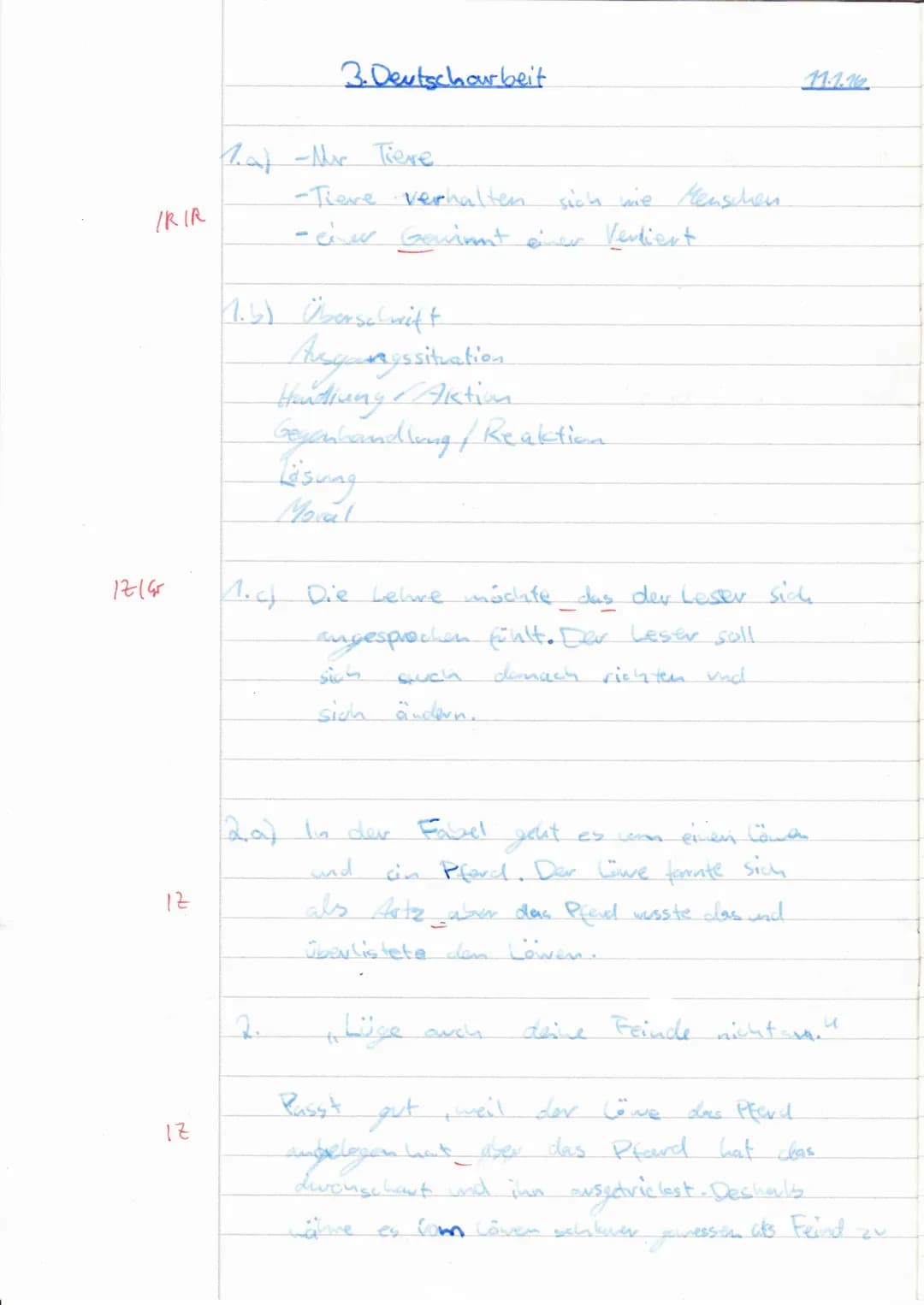 3. Deutschourbeit
11.1.11
1)-Mur Tiere
-Tiere verhalten sich wie Menschen
- cirur Gavinnt einer Verliert
(1.5) Überschrift
Ausgangssit