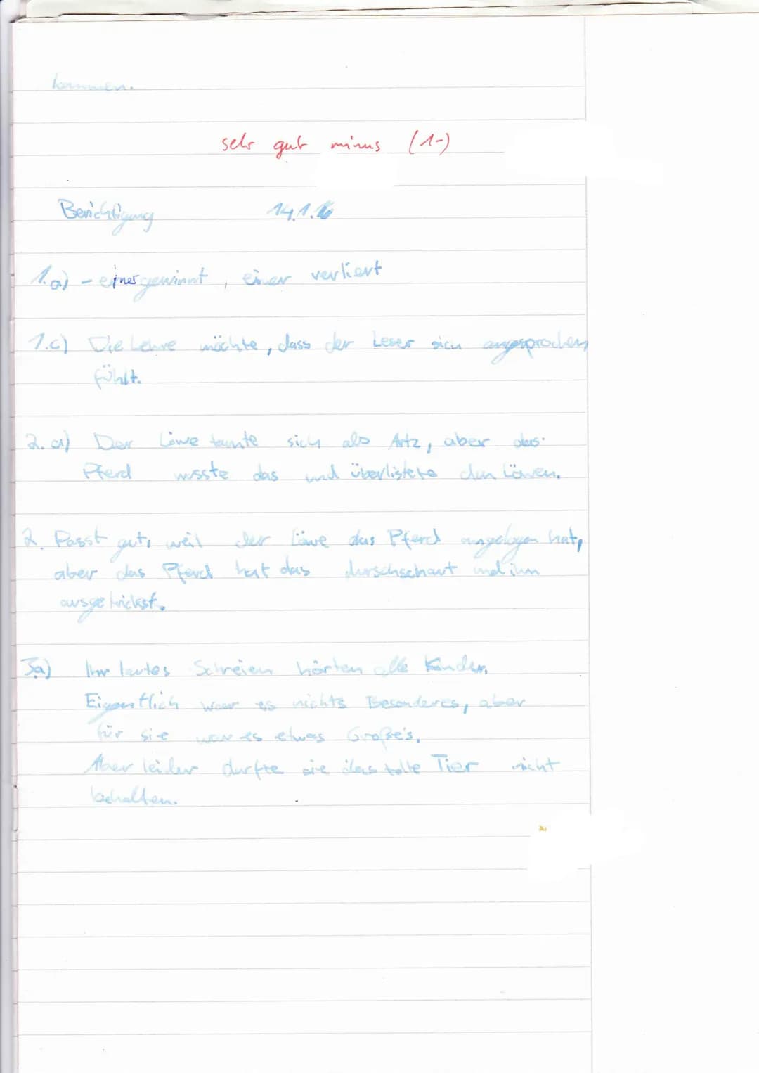 3. Deutschourbeit
11.1.11
1)-Mur Tiere
-Tiere verhalten sich wie Menschen
- cirur Gavinnt einer Verliert
(1.5) Überschrift
Ausgangssit