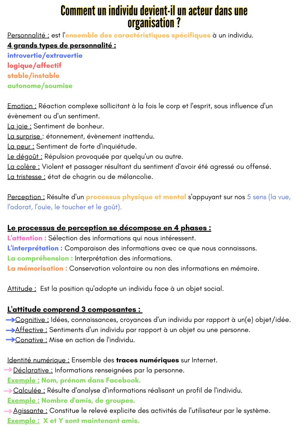 # Comment un individu devient-il un acteur dans une
organisation?
Personnalité: est l'ensemble des caractéristiques spécifiques à un indivi