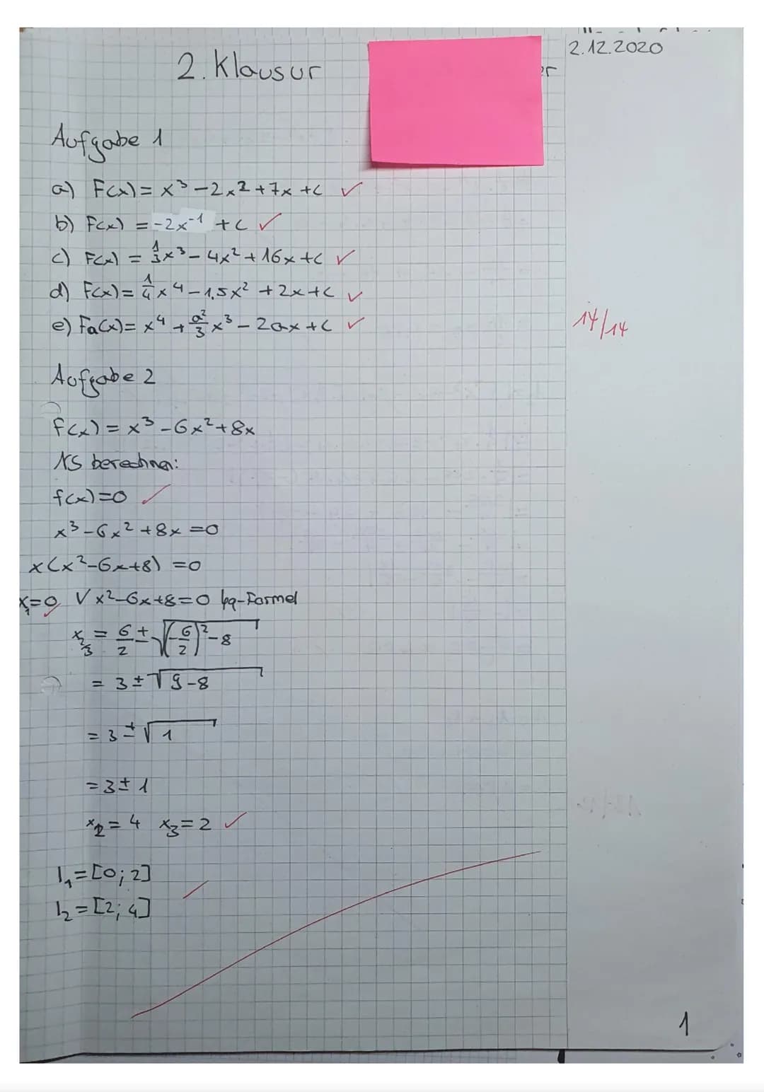 LK Mathematik Q1
2. Klausur
Name
.2020
Hilfsmittelfreier-Teil
maximale Bearbeitungsdauer 45 Minuten
Aufgabe 1)
Gib die Stammfunktionen an