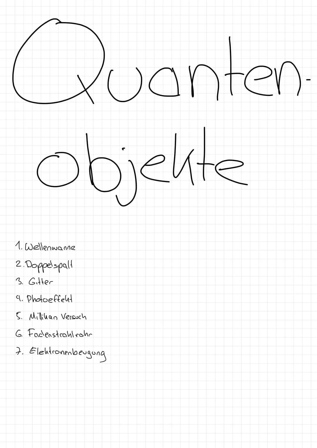Quanten.
objekte
1. Wellenwanne
2. Doppelspalt
3. Gitter
4. Photoeffekt
5. Millikan Versuch
6. Fadenstrahlrohr
7. Elektronenbeugung # 1. We