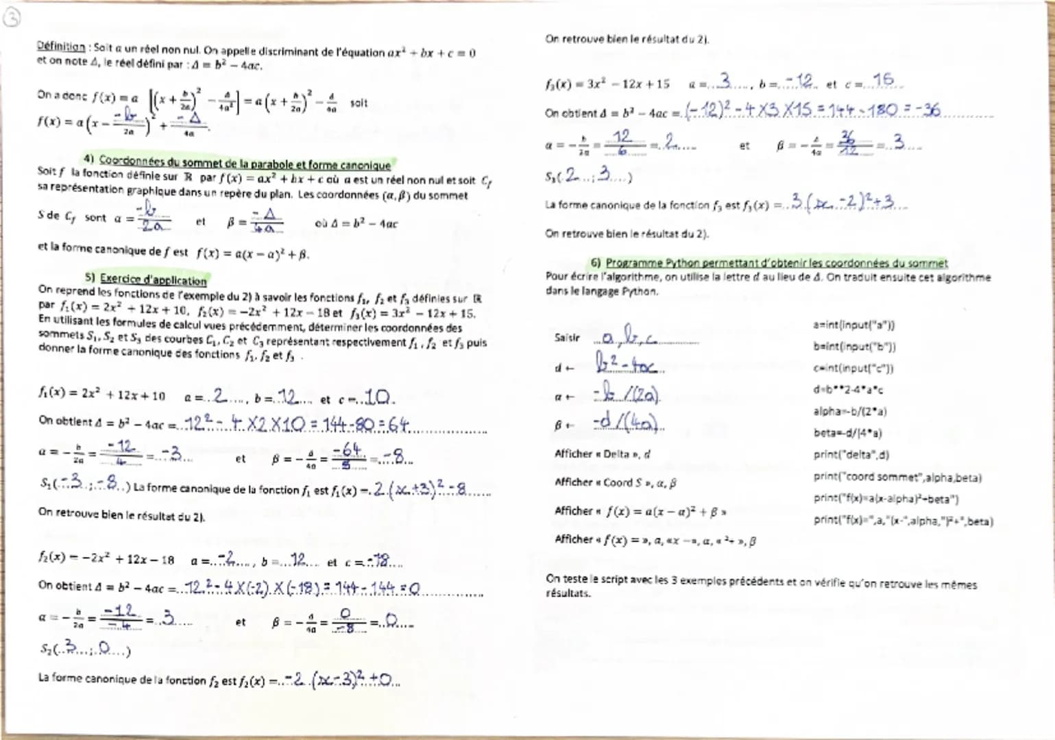 SECOND DEGRE
1)
Représentation graphique d'une fonction polynôme de degré 2
1) Fonction $x \mapsto x^2 + \beta$ où $\beta$ est un réel quel