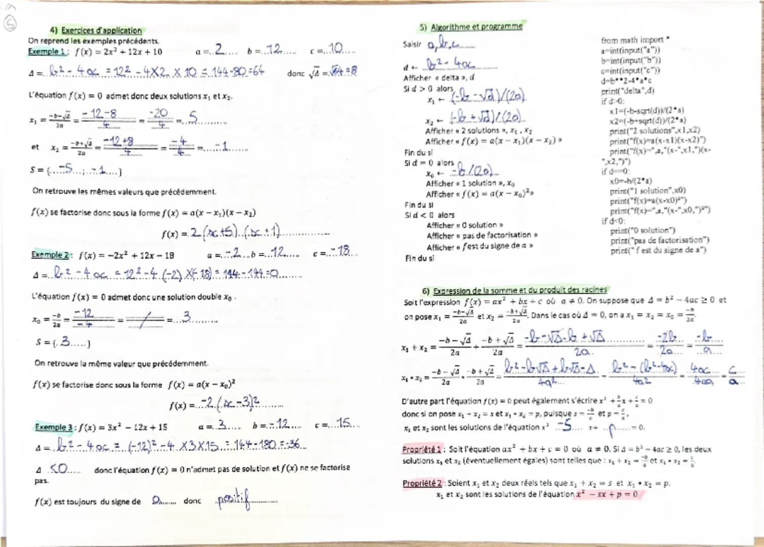 SECOND DEGRE
1)
Représentation graphique d'une fonction polynôme de degré 2
1) Fonction $x \mapsto x^2 + \beta$ où $\beta$ est un réel quel