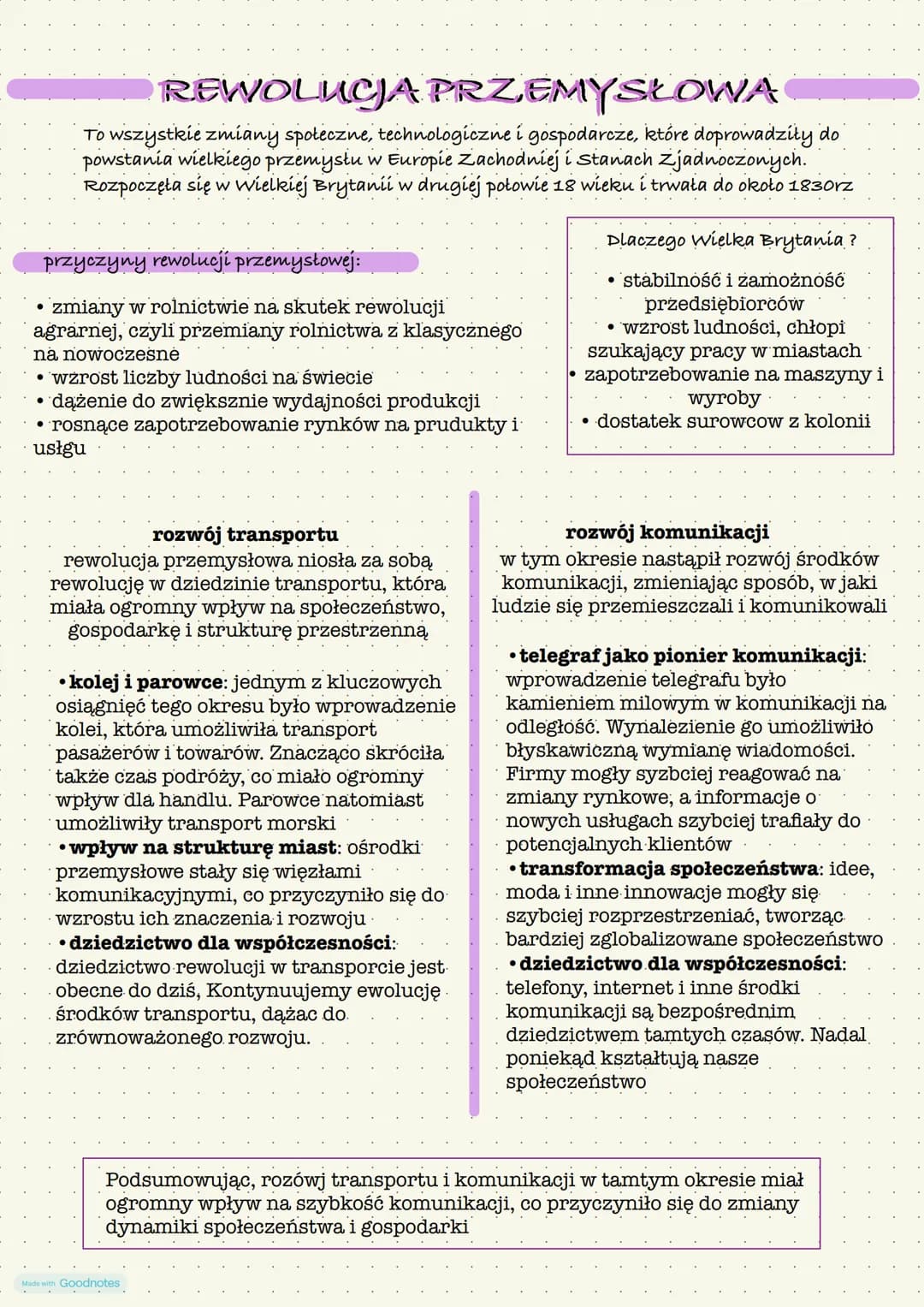 # REWOLUCJA PRZEMYSŁOWA
To wszystkie zmiany społeczne, technologiczne i gospodarcze, które doprowadziły do
powstania wielkiego przemysłu w
