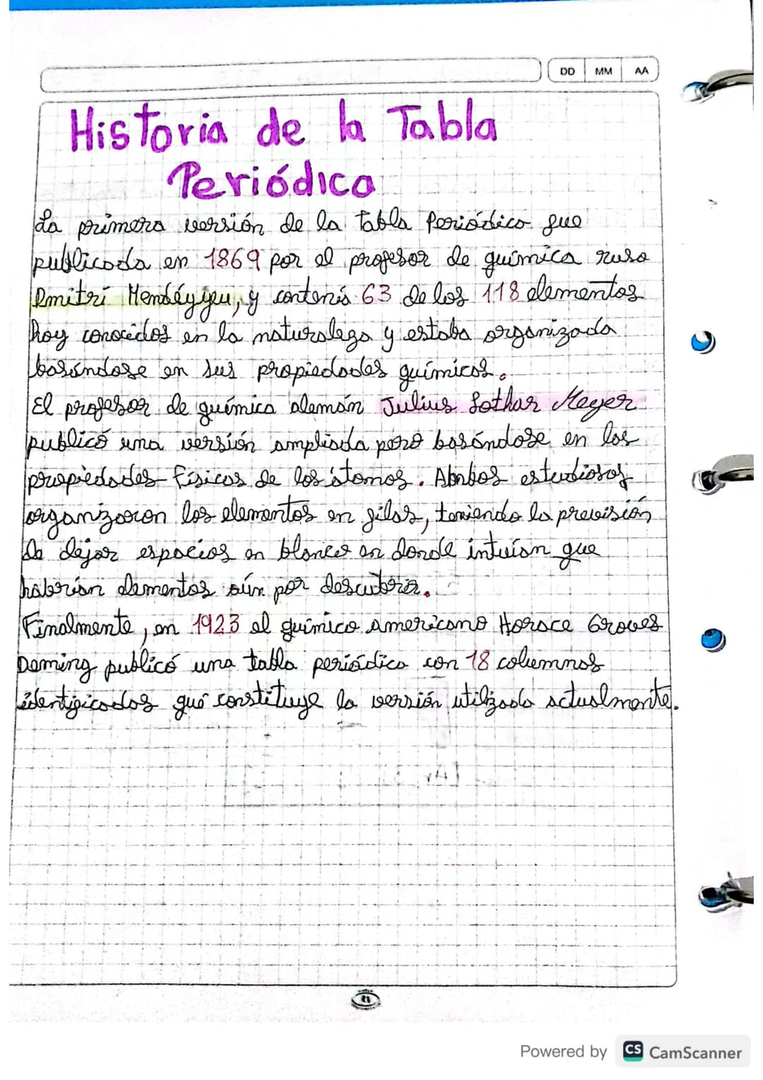 Miércoles 08 Febrero 2023
Tabla Periortica de los
elementos químicos
AA
La Tabla Periódica de los elementos es un registro
de todos los ele