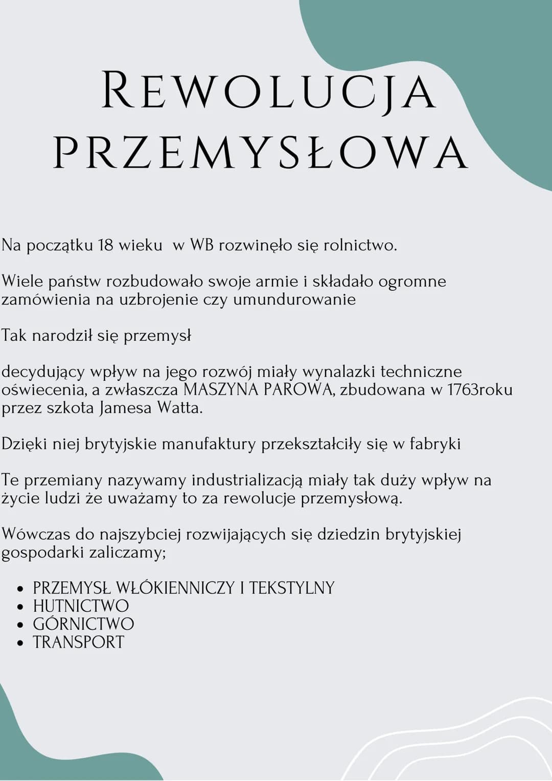 # REWOLUCJA
# PRZEMYSŁOWA
Na początku 18 wieku w WB rozwinęło się rolnictwo.
Wiele państw rozbudowało swoje armie i składało ogromne
zamó