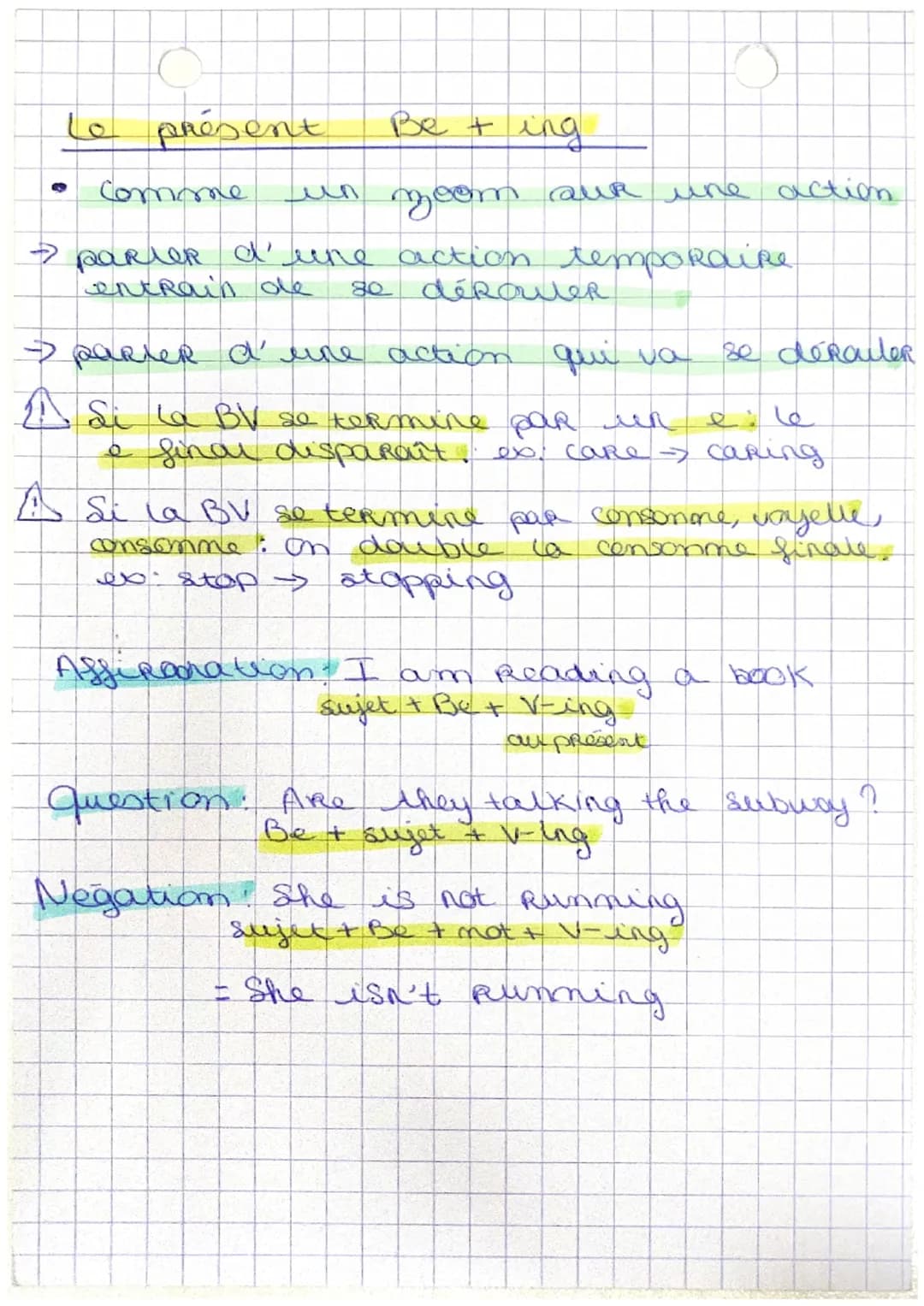 ~Anglais
Le Présent simple
• sert à exprimer des faits dont on
eat airR
> definir une personne ou un objet
(gaût, métiers, opiniens, ect)