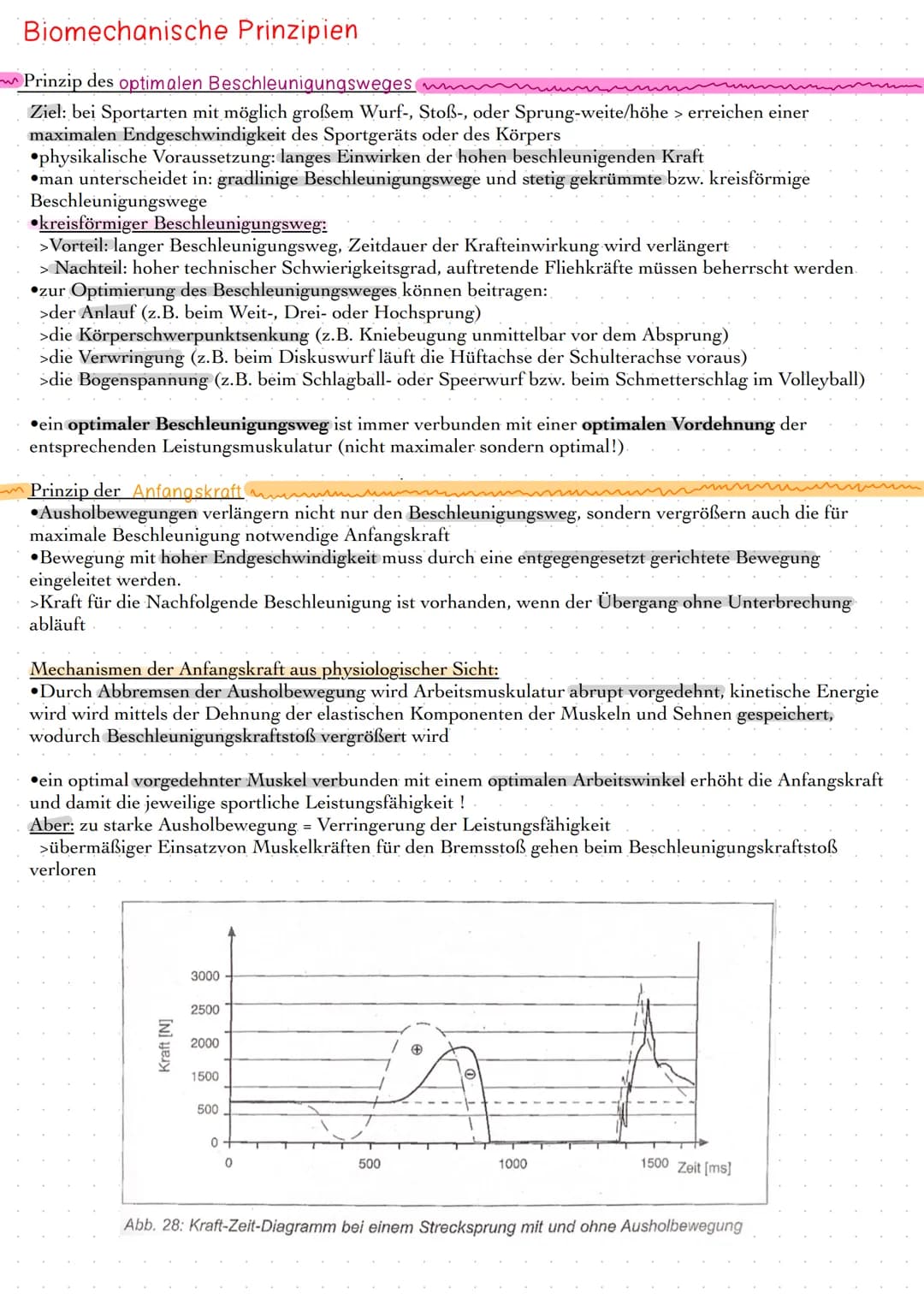 # Biomechanische Prinzipien
Prinzip des optimalen Beschleunigungsweges w
Ziel: bei Sportarten mit möglich großem Wurf-, Stoß-, oder Sprung