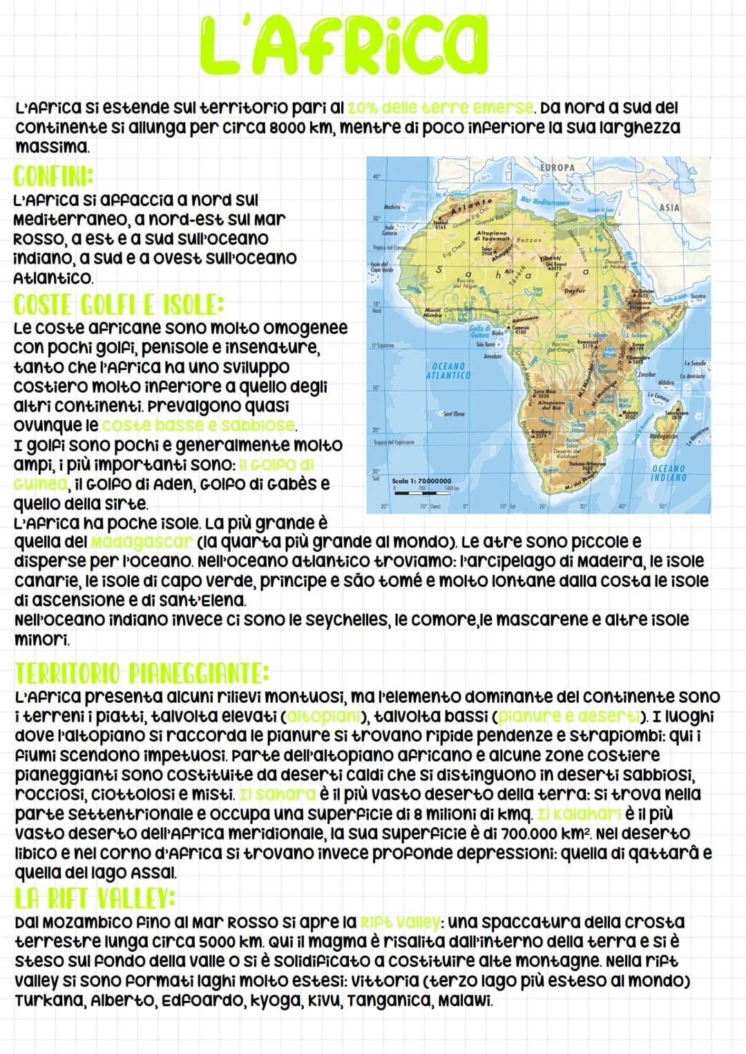 # L'AFRICA
L'Africa si estende sul territorio pari al 20% delle terre emerse. Da nord a sud del
continente si allunga per circa 8000 km, me