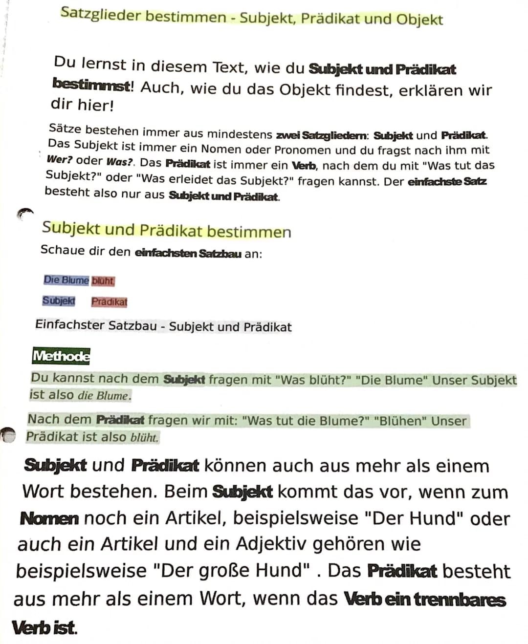 # Satzglieder bestimmen - Subjekt, Prädikat und Objekt
Du lernst in diesem Text, wie du Subjekt und Prädikat
bestimmst! Auch, wie du das Ob