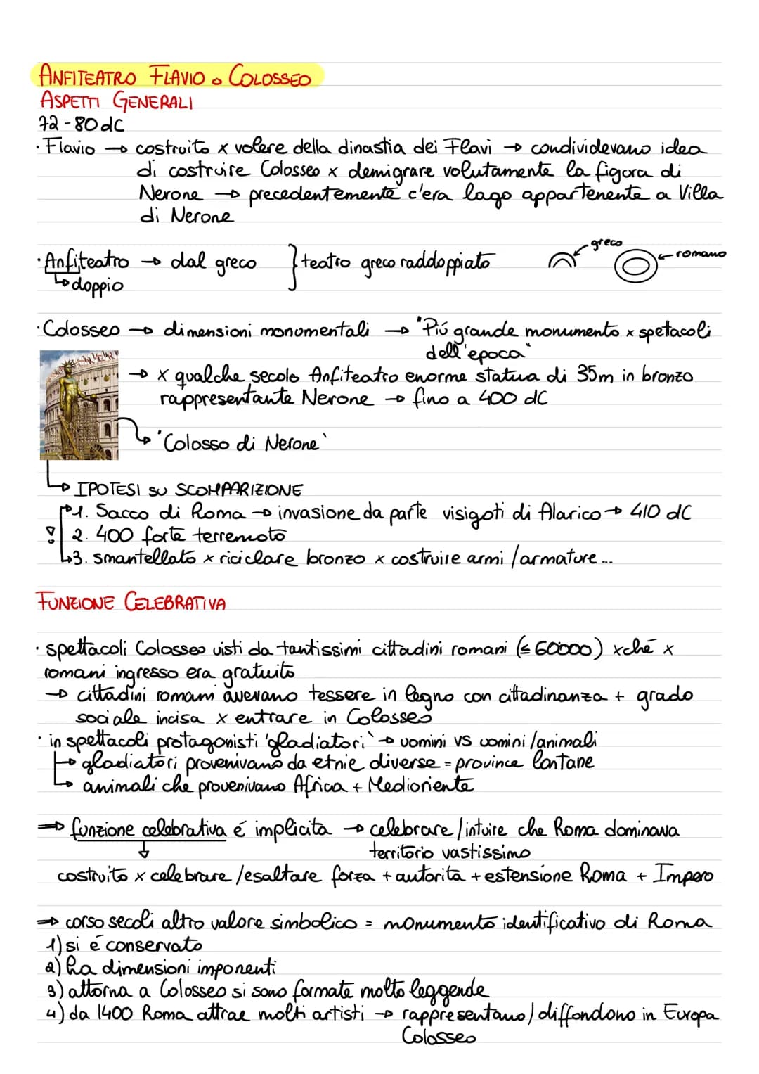 # ANFITEATRO FLAVIO COLOSSEO
ASPETTI GENERALI
72-80dc
* Flavio costruito x volere della dinastia dei Flavi condividevano idea
di costruire