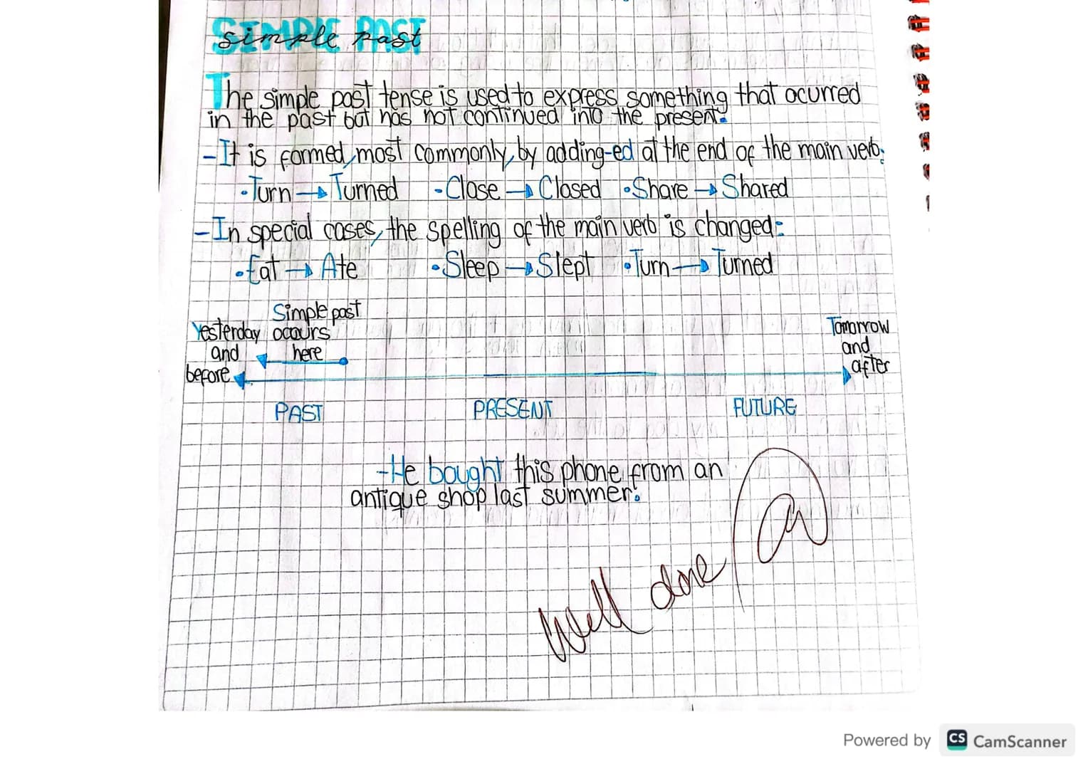 # simple past
The simple past tense is used to express something that ocurred
in the past but has not continued into the present
- It is f