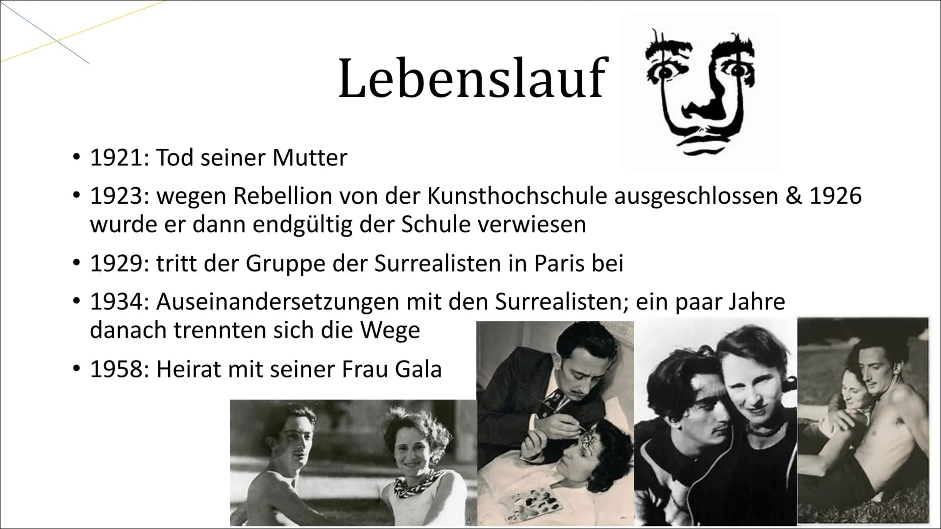 Salvador Dalí # Gliederung
* Grundsätzliche Informationen
* Lebenslauf
* Berühmte Werke von Dalí
* Surrealismus
* kritisch-parano