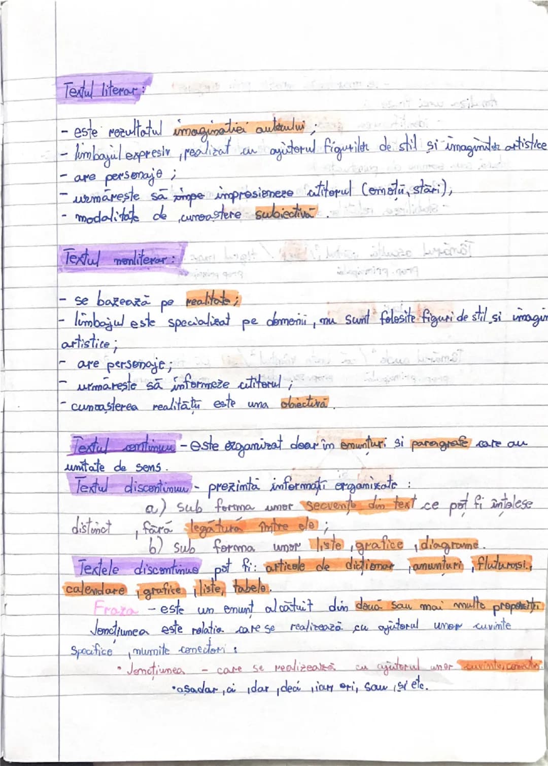 Textul literarunt ing
- este rezultatul imaginatici autorului;
- limbajul expresiv, realizat on ajitorul figurilor de stil si imaginator ar