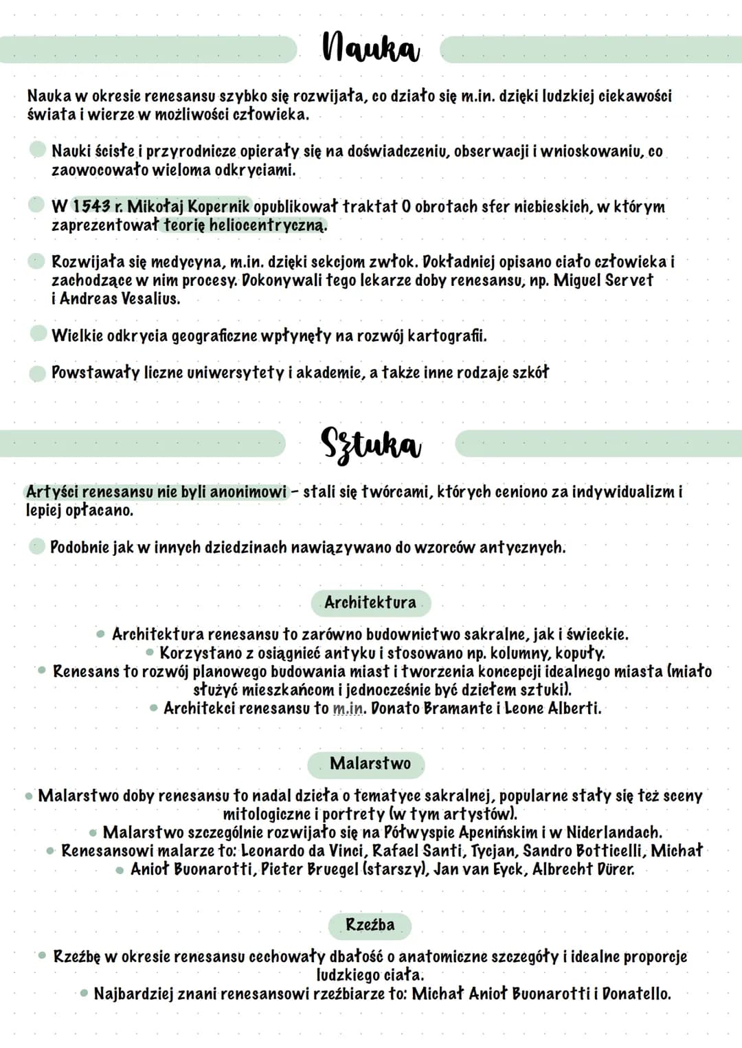 # Renesans
## Renesans - charakterystyka
Renesans to okres, którego nazwa nawiązuje do zainteresowania się kulturą antyczną - jej
odrodzen