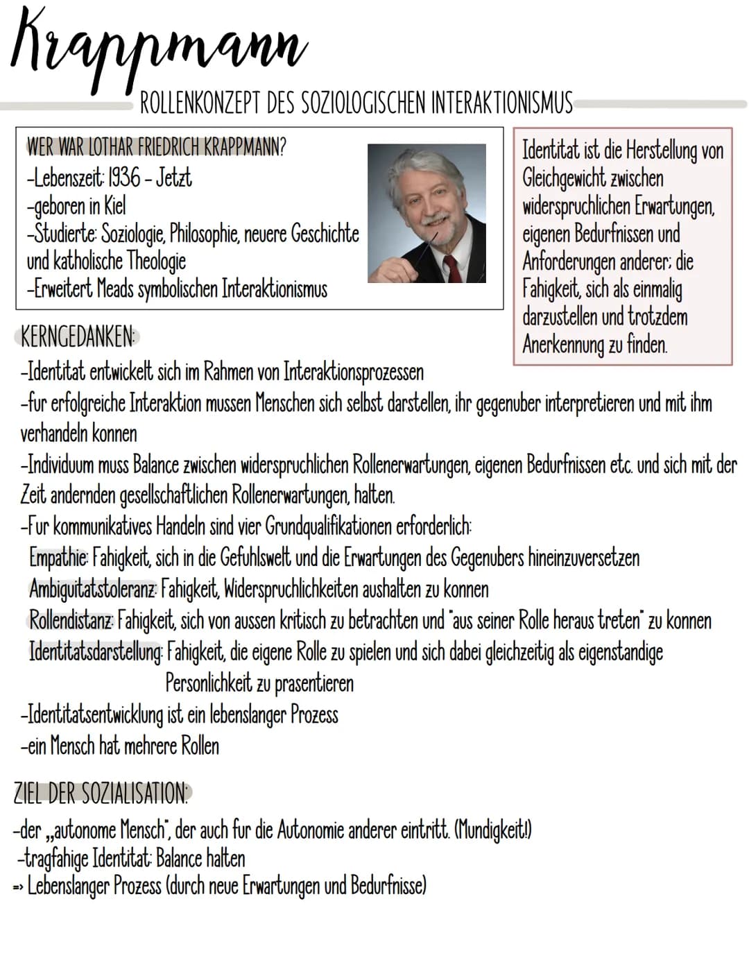 # Krappmann
ROLLENKONZEPT DES SOZIOLOGISCHEN INTERAKTIONISMUS
WER WAR LOTHAR FRIEDRICH KRAPPMANN?
-Lebenszeit: 1936 - Jetzt
-geboren in
