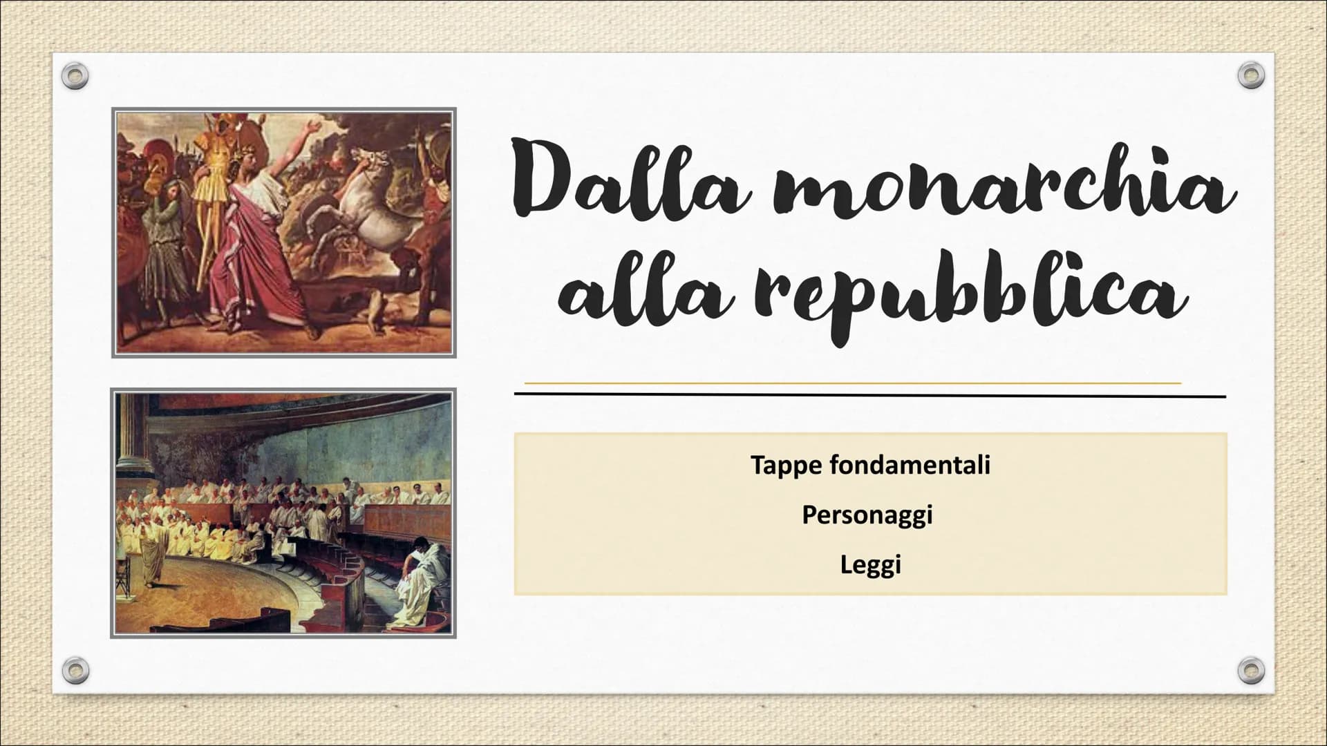 # Dalla monarchia
## alla repubblica
Tappe fondamentali
Personaggi
Leggi # 17 re di Roma
Romolo
753-716
a.C
COSA C'E' STATO PRIMA DELLA