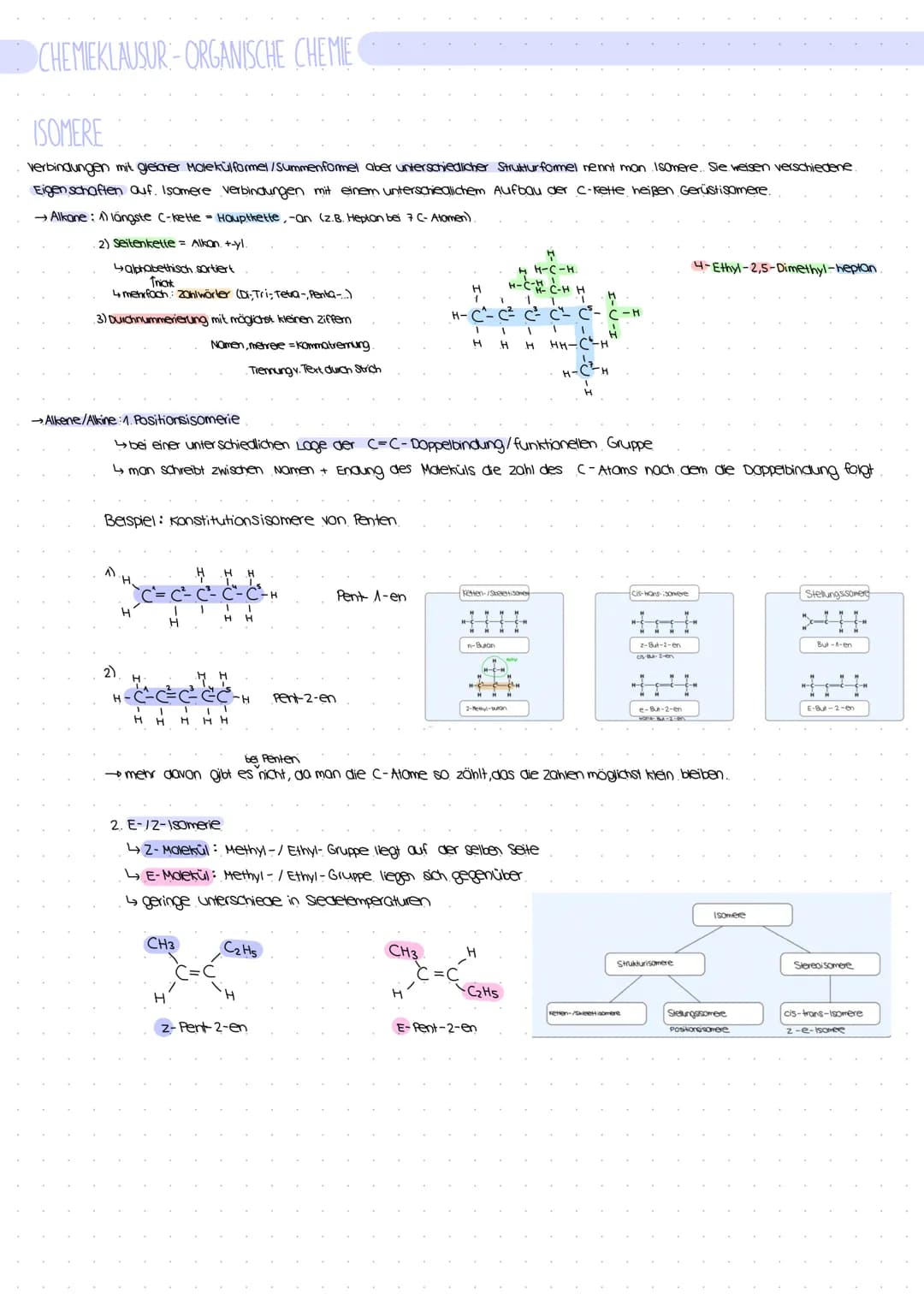 # CHEMIEKLAUSUR-ORGANISCHE CHEMIE
ISOMERE
verbindungen mit greicher Molekülformel/Summenformel aber unterschiedlicher Strutturformel nennt