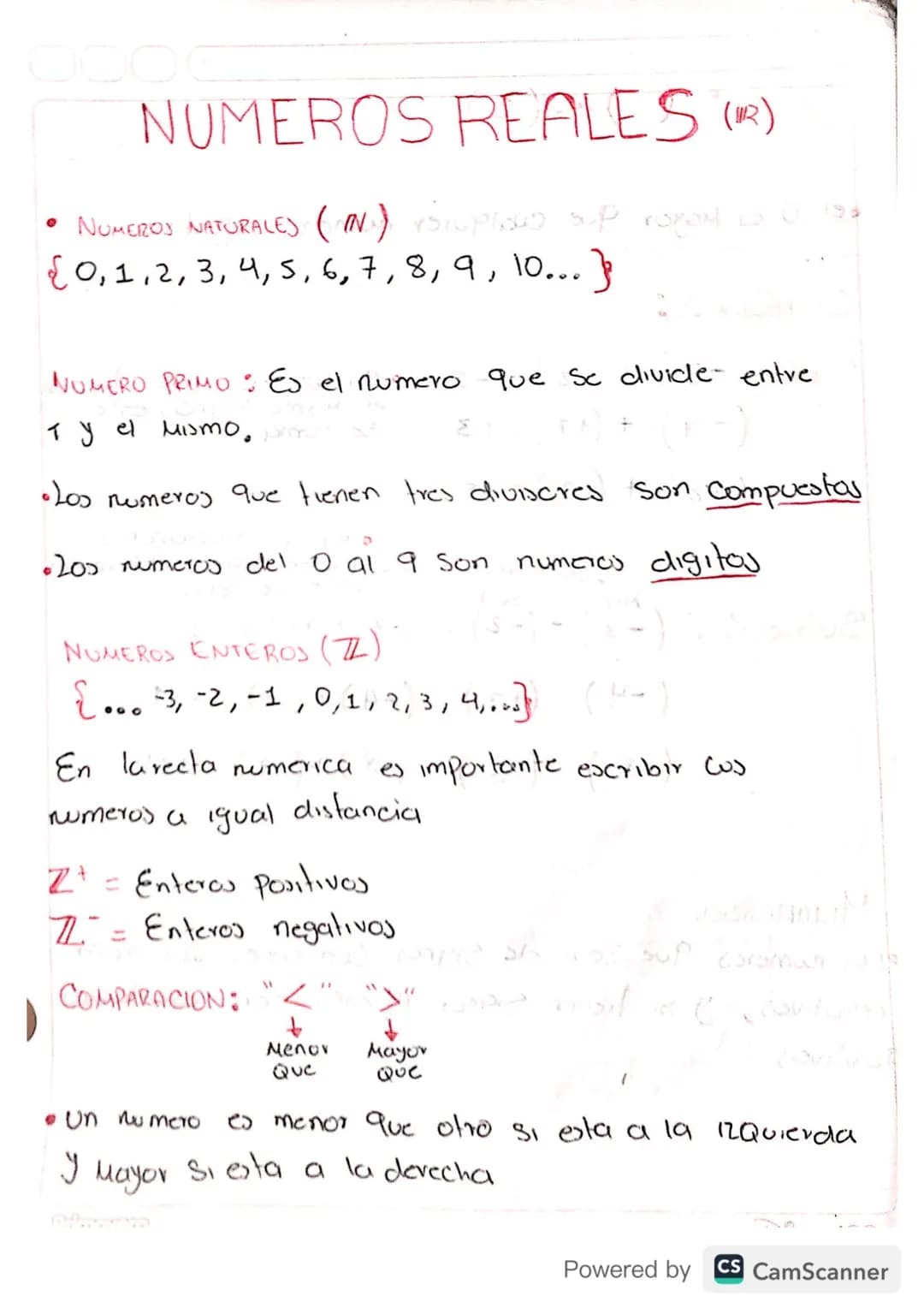 # NUMEROS REALES (UR)
• NUMEROS NATURALE) (N) Siuplow sup ropol
€0,1,2, 3, 4, 5, 6, 7, 8, 9, 10...
NUMERO PRIMO: Es el numero que se divi
