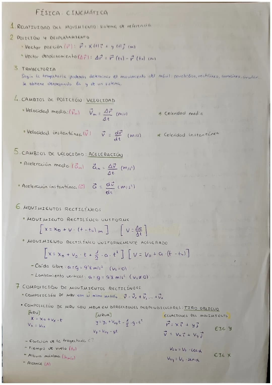 # FÍSICA CINEMÁTICA
1. RELATIVIDAD DEL MOUSUTENTO: Sistema de referencia
2 POSICIÓN Y DESPLATAMIENTO
* Vector posición (P): P=xH+ y (tl
