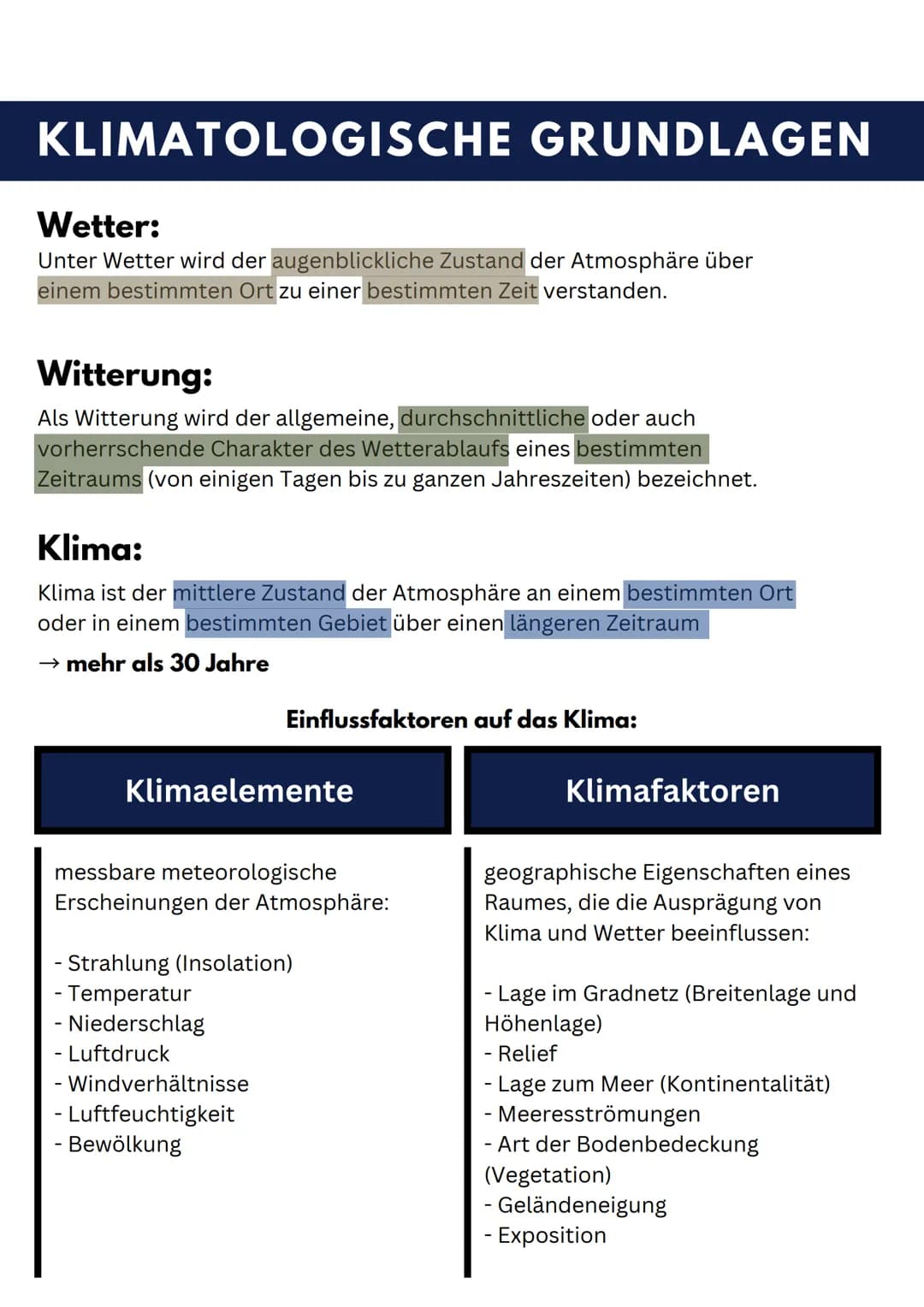 # 1. Klausur
# ERDKUNDE GK
Freitag, 06.10.2023 # KLIMATOLOGISCHE GRUNDLAGEN
## Wetter:
Unter Wetter wird der augenblickliche Zustand der