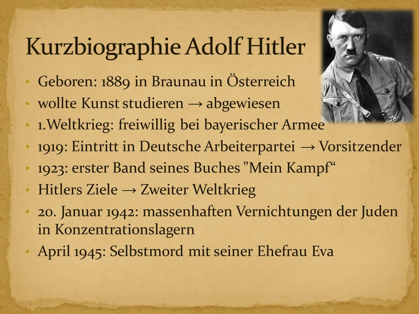 Erziehung im Nationalsozialismus # Inhaltsverzeichnis
1. Kurzbiographie Adolf Hitler
2. Hitlers Erziehungsgrundsätze und -ziele
3. Vorschul