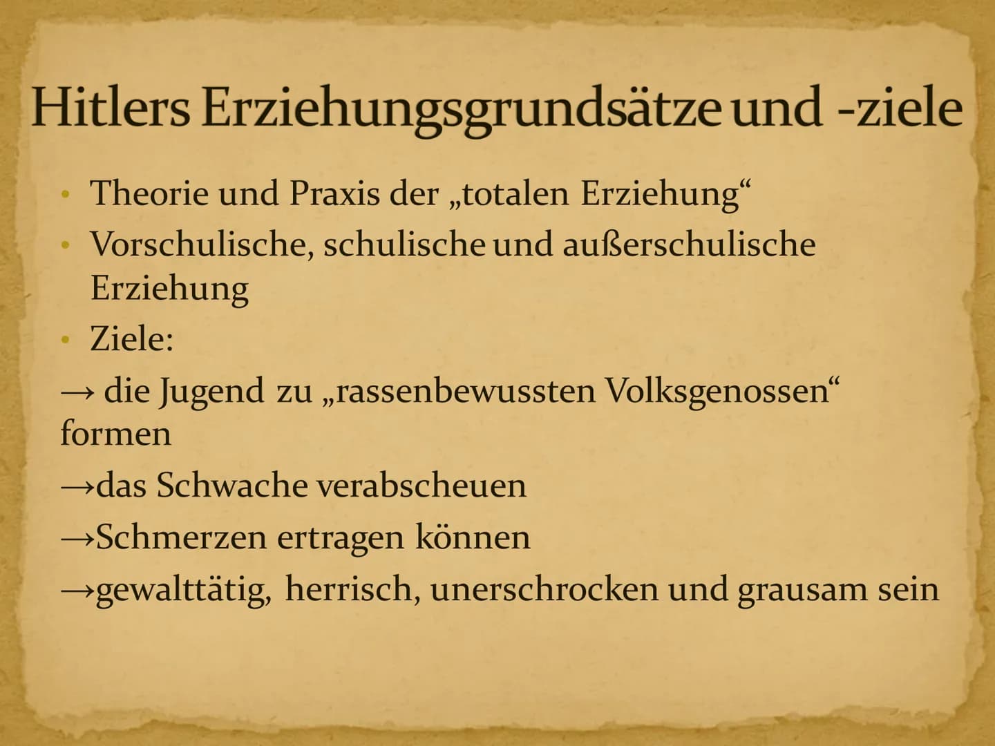 Erziehung im Nationalsozialismus # Inhaltsverzeichnis
1. Kurzbiographie Adolf Hitler
2. Hitlers Erziehungsgrundsätze und -ziele
3. Vorschul