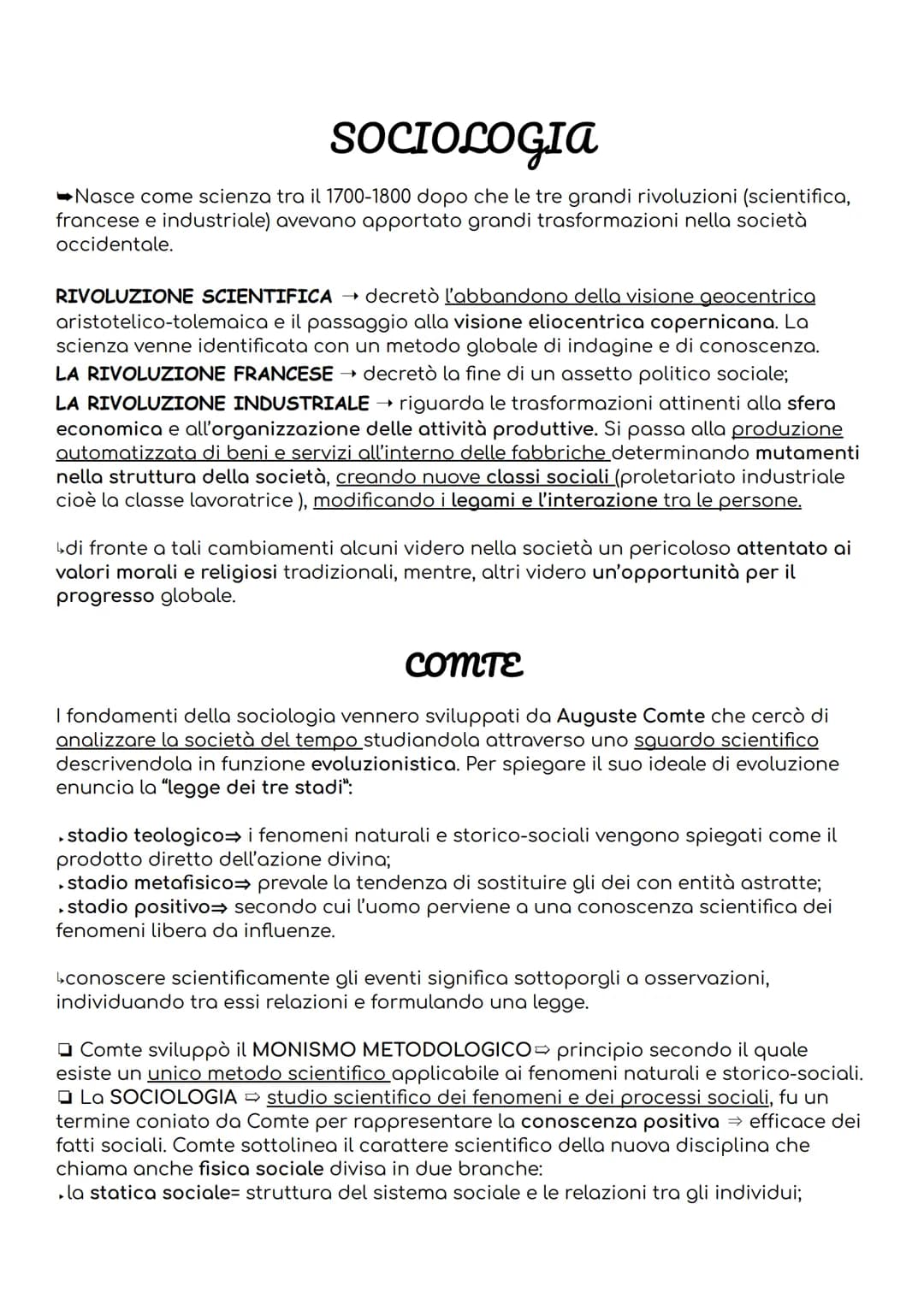 # SOCIOLOGIA
➡Nasce come scienza tra il 1700-1800 dopo che le tre grandi rivoluzioni (scientifica,
francese e industriale) avevano apportat