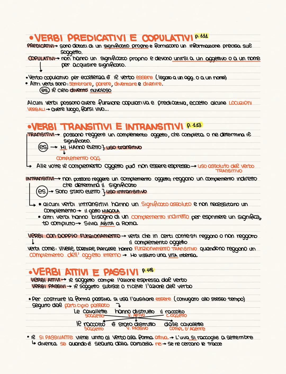 - VERBI PREDICATIVI E COPULATIVI P. 111
PREDICATIVI Sono dotati di un significato propno e fomiscono un informazione precisa sul
soggetto.
C
