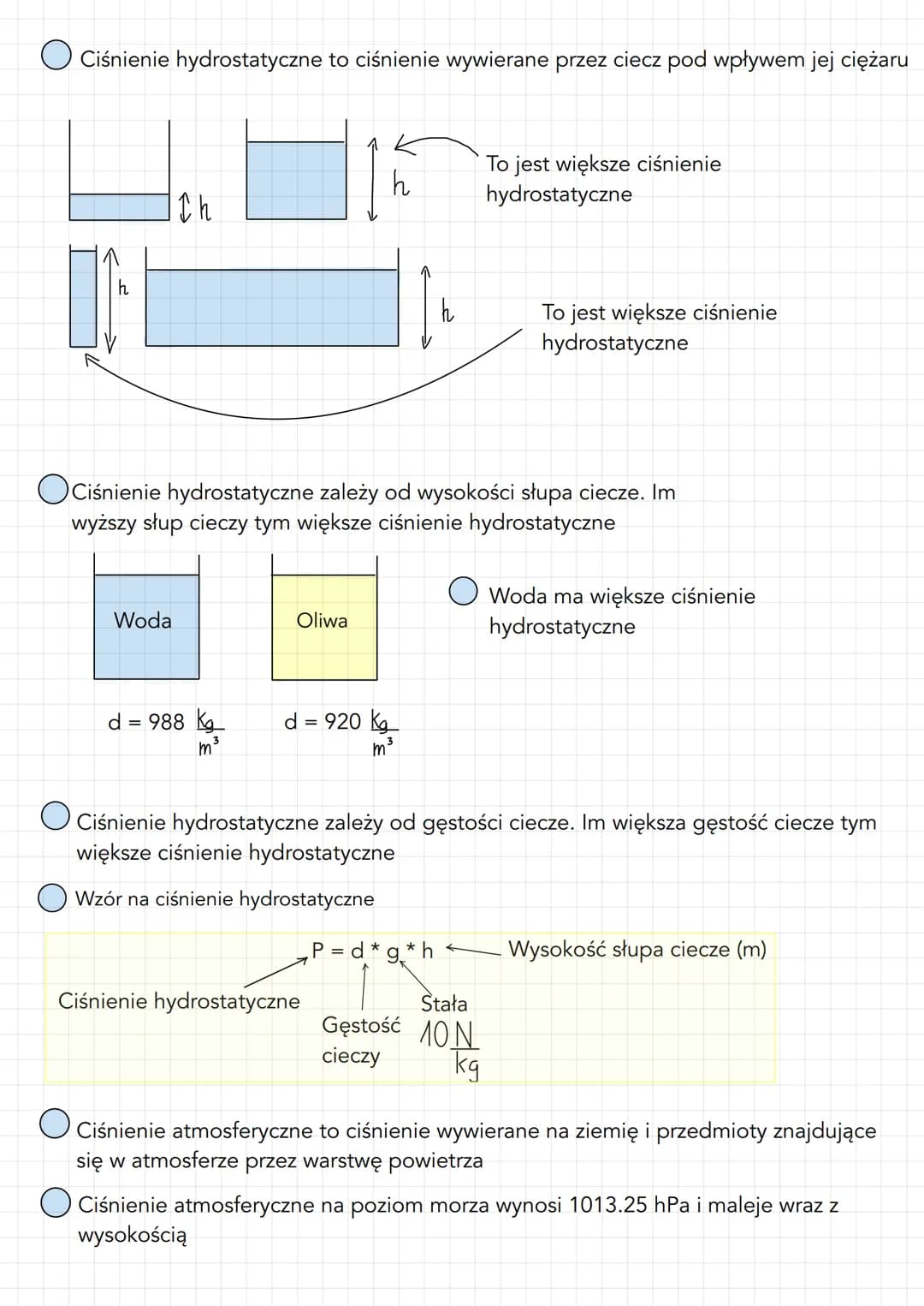 # Hydrostatyka aerostatyka
1. Ciśnienie informuje nas o tym jak duża siła nacisku działa na jednostkę powierzchni
(np 1 m² lub 1cm²)
O Wz