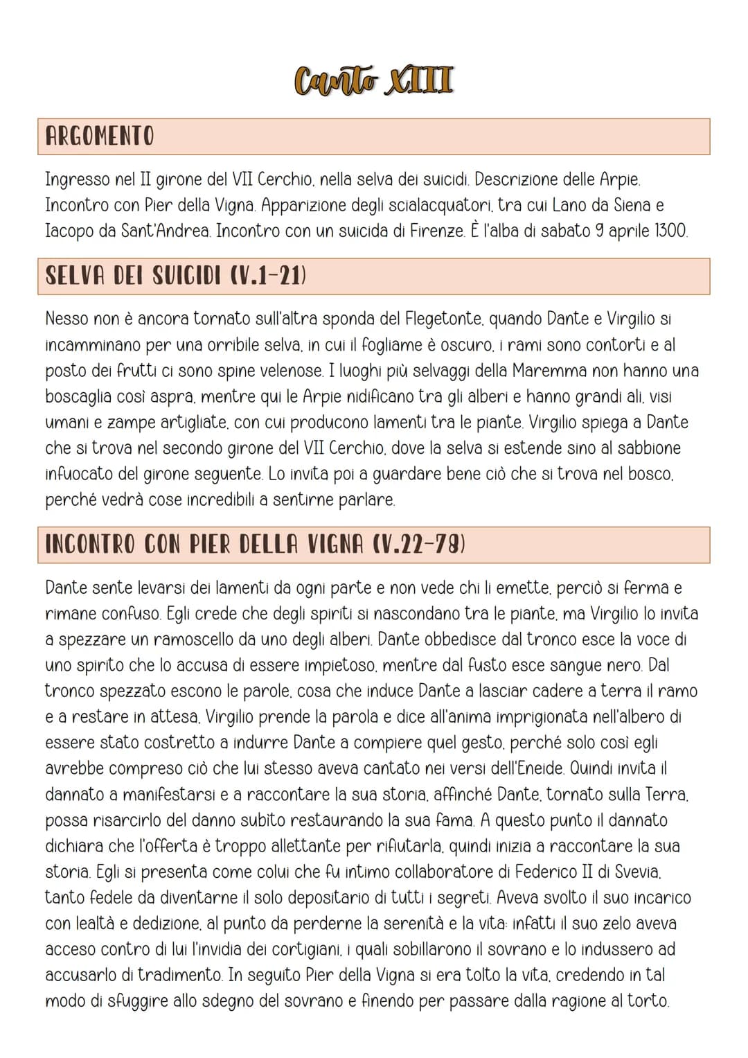 # Canto XIII
ARGOMENTO
Ingresso nel II girone del VII Cerchio, nella selva dei suicidi. Descrizione delle Arpie.
Incontro con Pier della V