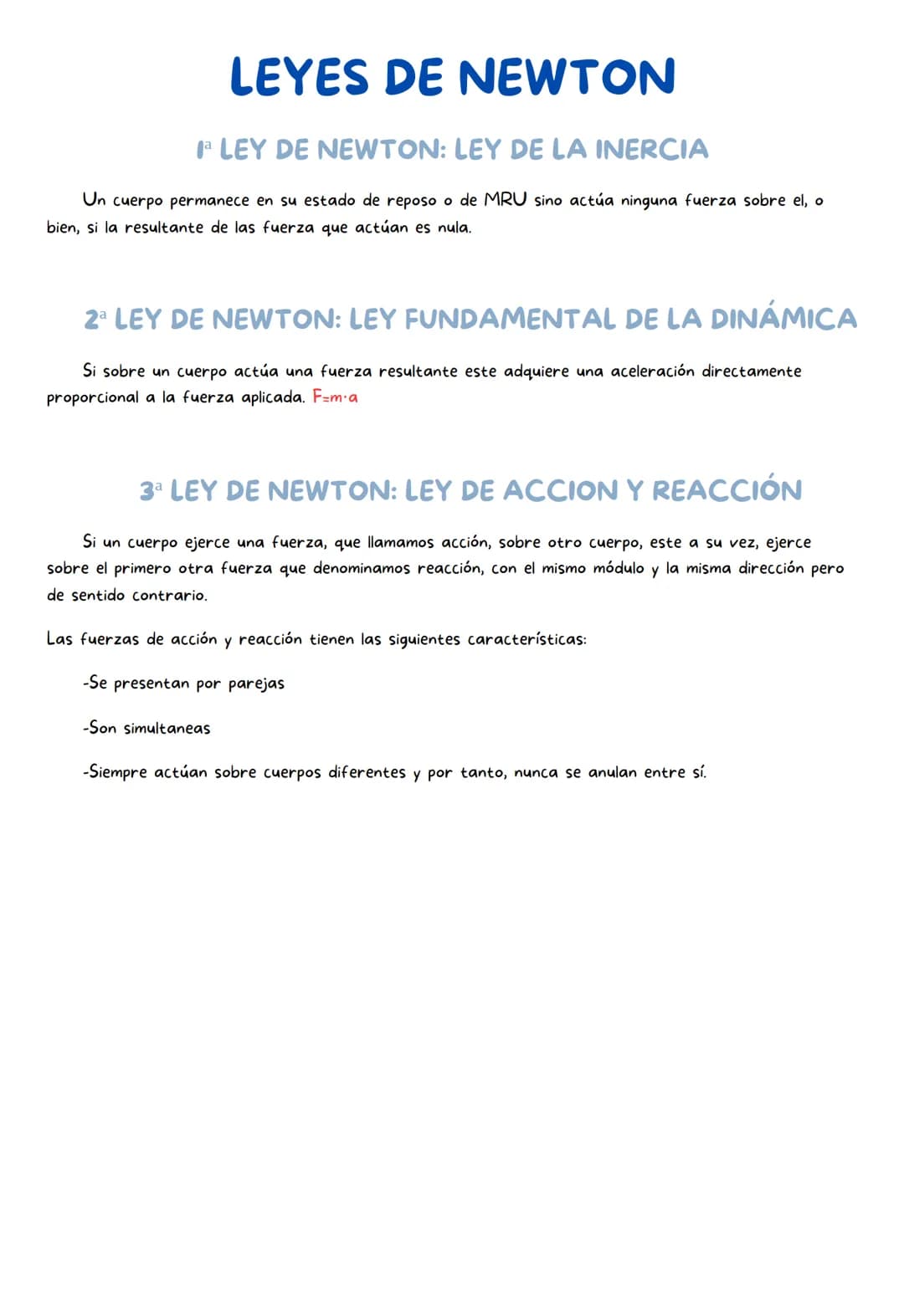 # LEYES DE NEWTON
Iª LEY DE NEWTON: LEY DE LA INERCIA
Un cuerpo permanece en su estado de reposo o de MRU sino actúa ninguna fuerza sobre