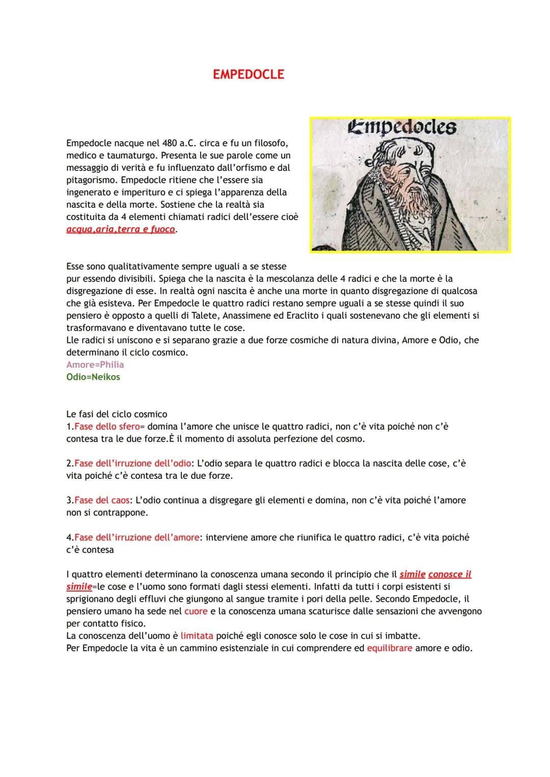 # EMPEDOCLE
Empedocles
Empedocle nacque nel 480 a.C. circa e fu un filosofo,
medico e taumaturgo. Presenta le sue parole come un
messaggio