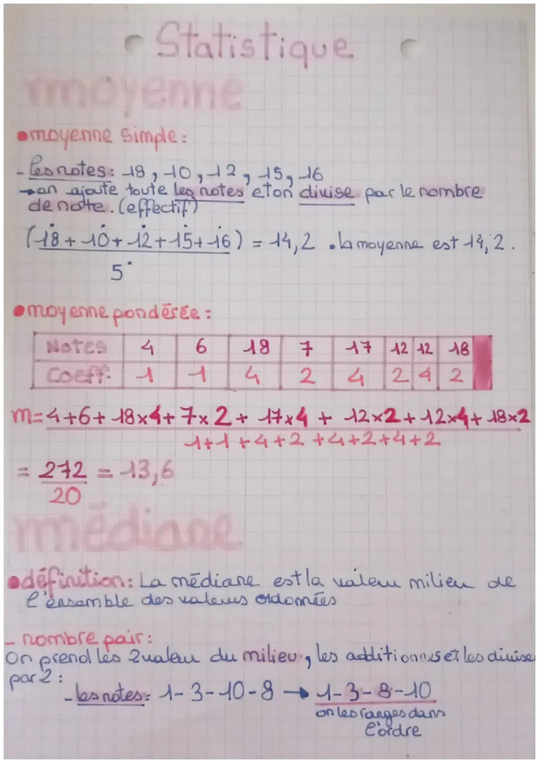 # Statistique
moyenne
moyenne simple:
- Conotes: 18, -10, -12, -15, -16
on ajoute toute les notes eton divise par le nombre
de note. (ef