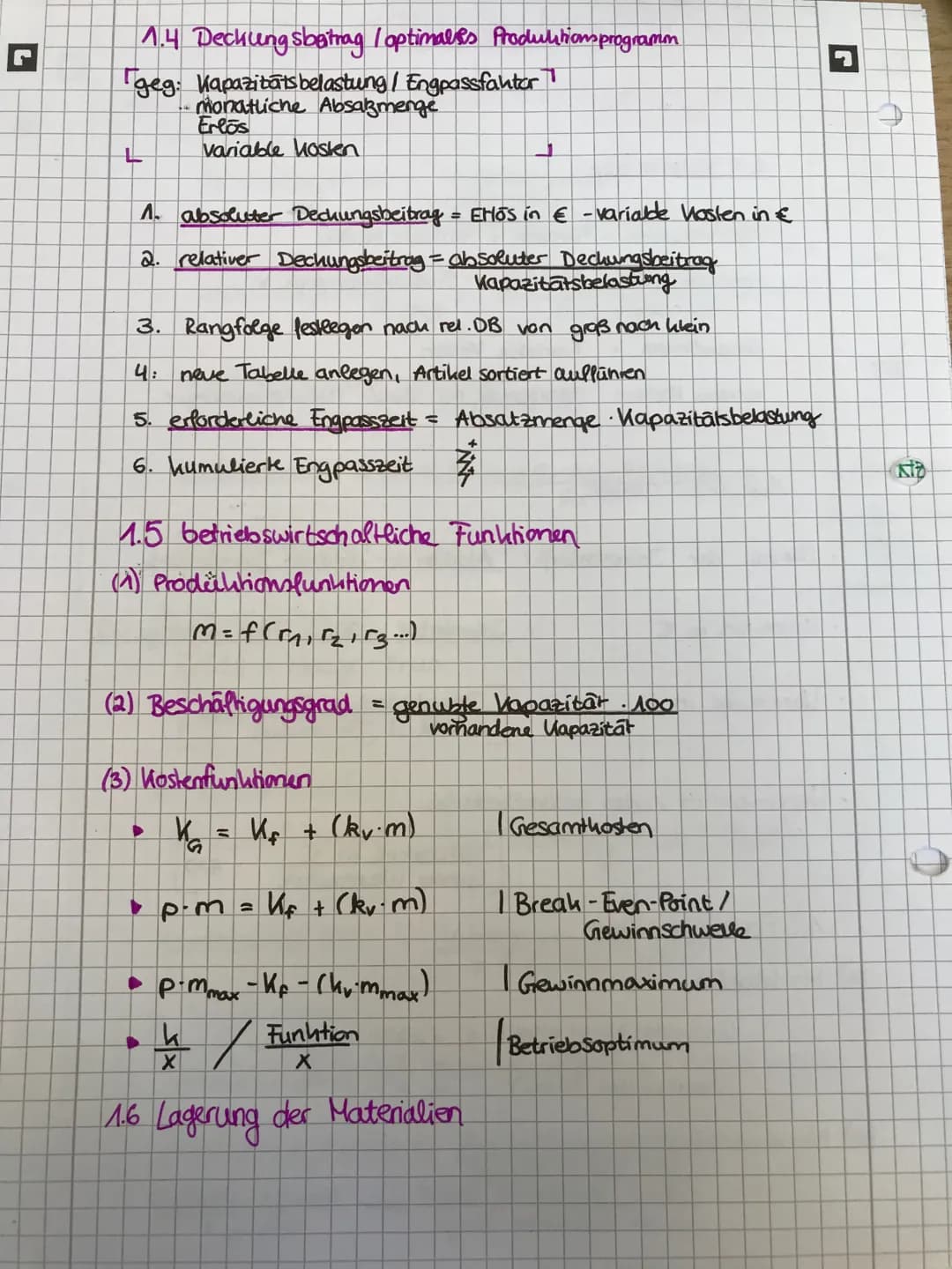 # Formelsammlung # Q1 Produktion
- Malie or buy
- (abc-Analyse)
- Portfolioanalyse
- Deckungsbeitrag /optimales Produktionsprogramm
- betrie