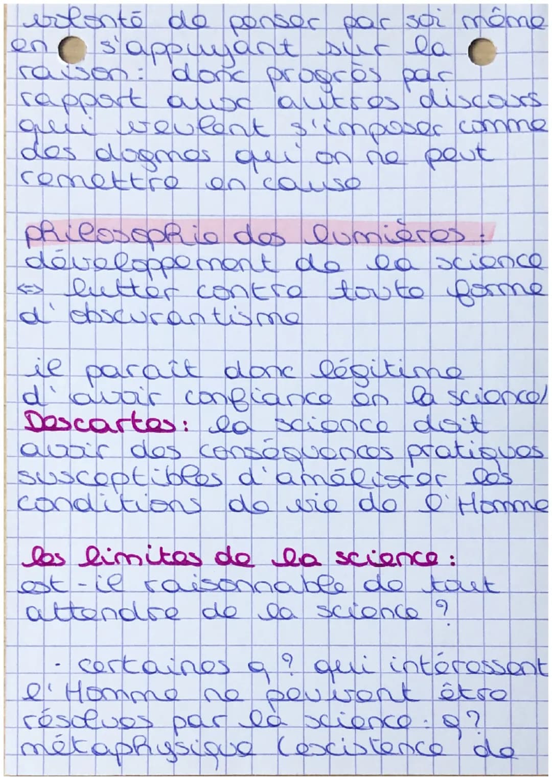 # Lo science
A
- synonyme de connaissance, la
science désigne ajd certains.
domaines du savas qui se
distinguent par laut excactitude
et leu