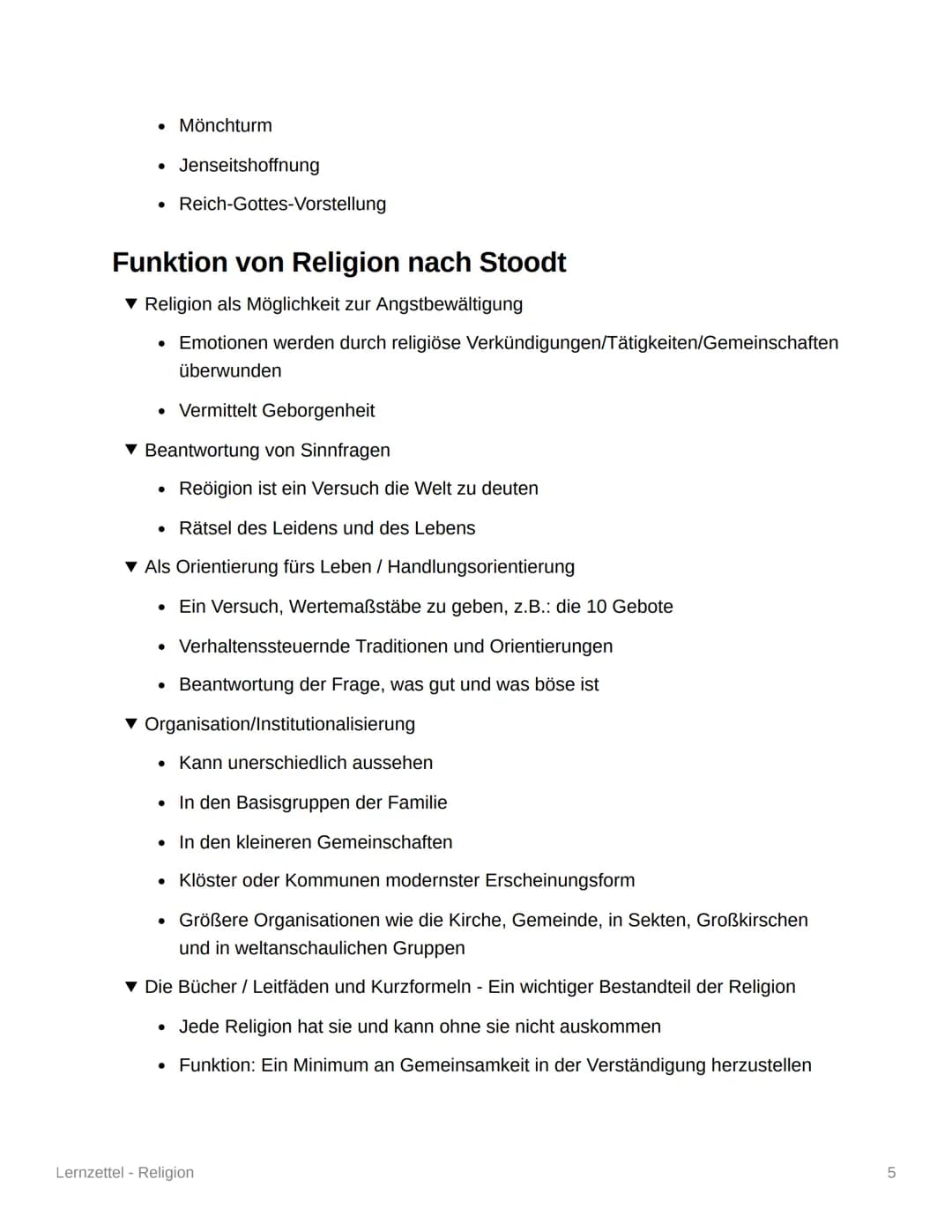 # Lernzettel - Religion
Religionsbegriffe
▼ Substanzieller Religionsbegriff
* Bestimmt Religion von ihrem Wesen her.
* Es gibt den B