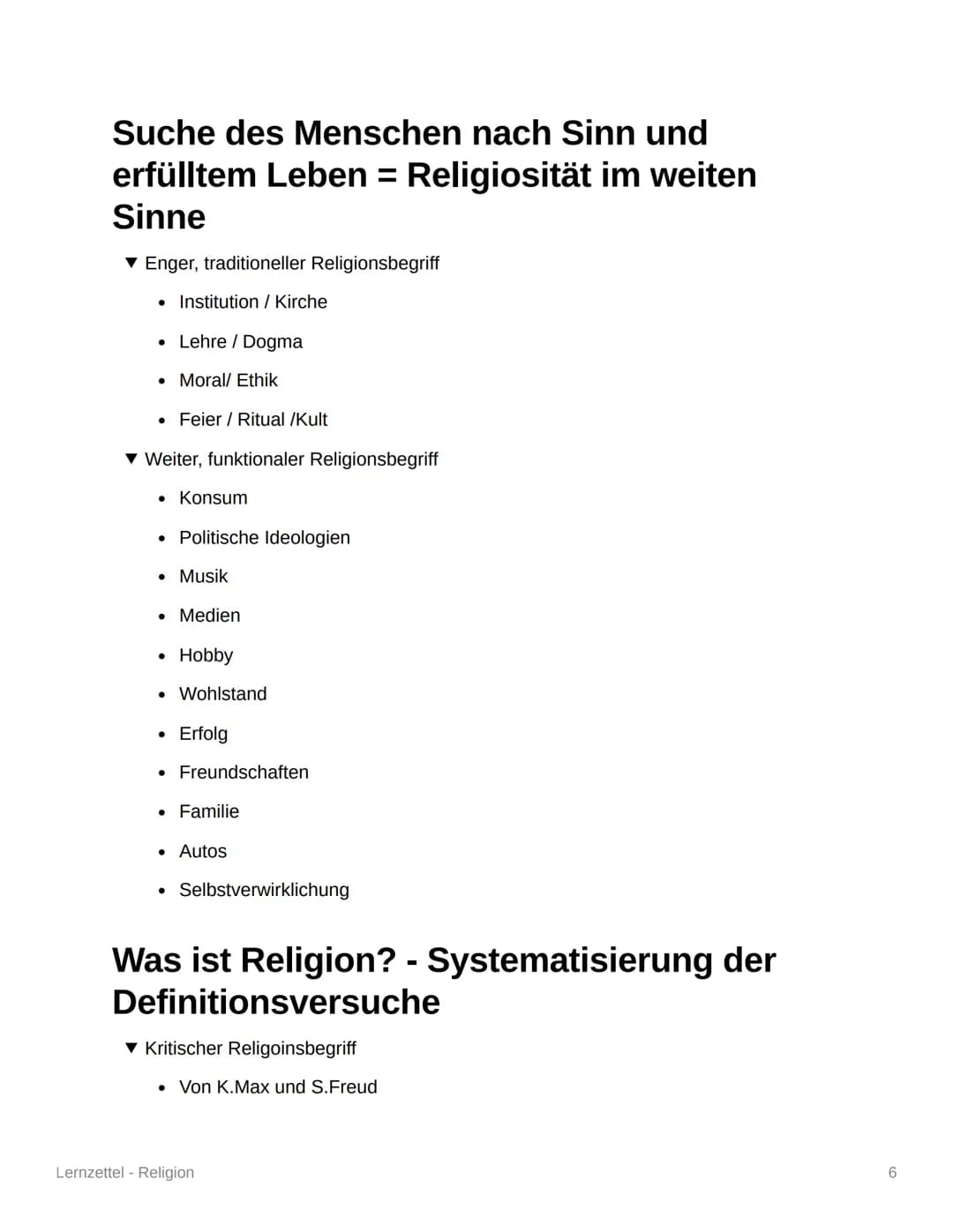 # Lernzettel - Religion
Religionsbegriffe
▼ Substanzieller Religionsbegriff
* Bestimmt Religion von ihrem Wesen her.
* Es gibt den B