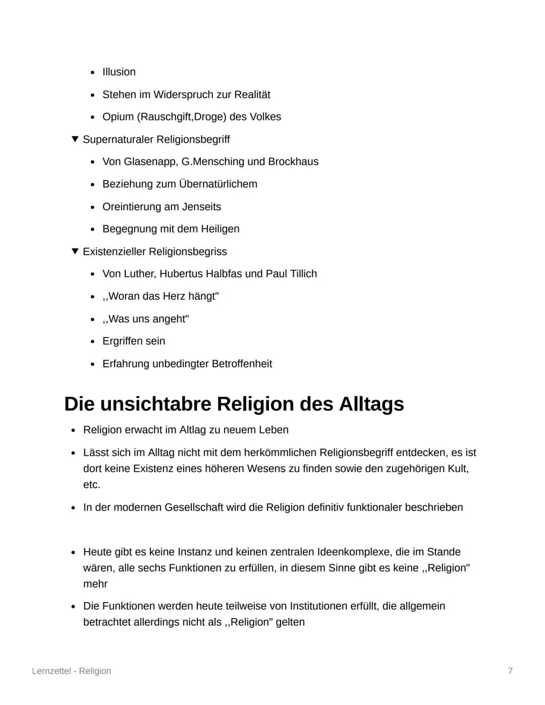 # Lernzettel - Religion
Religionsbegriffe
▼ Substanzieller Religionsbegriff
* Bestimmt Religion von ihrem Wesen her.
* Es gibt den B