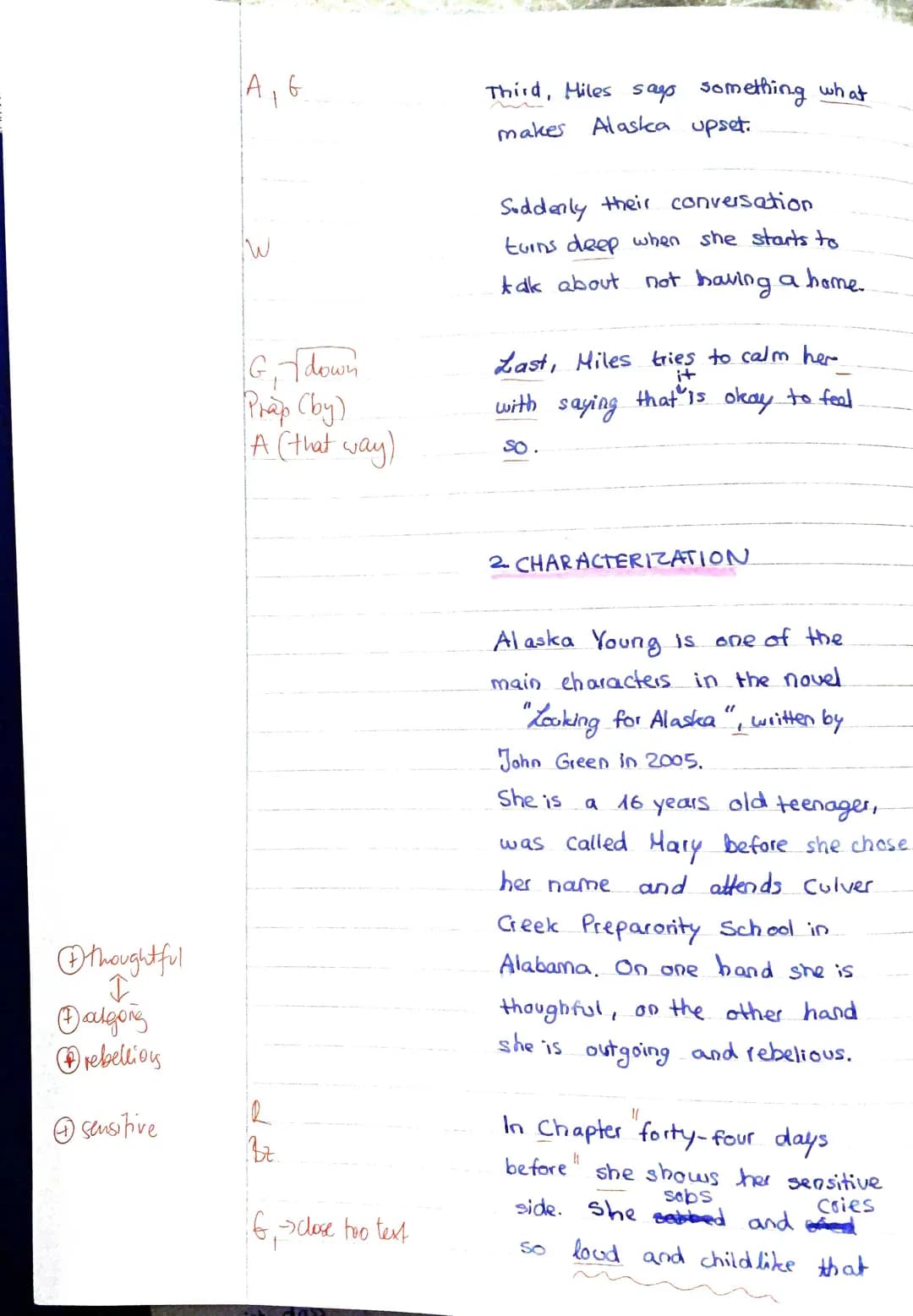EF Englisch
Date: 21 th mar 2021
2nd exam - Looking for Alaska
Name: Leticia Di Nola
Tasks:
1. Summarize the extract from the chapter f
