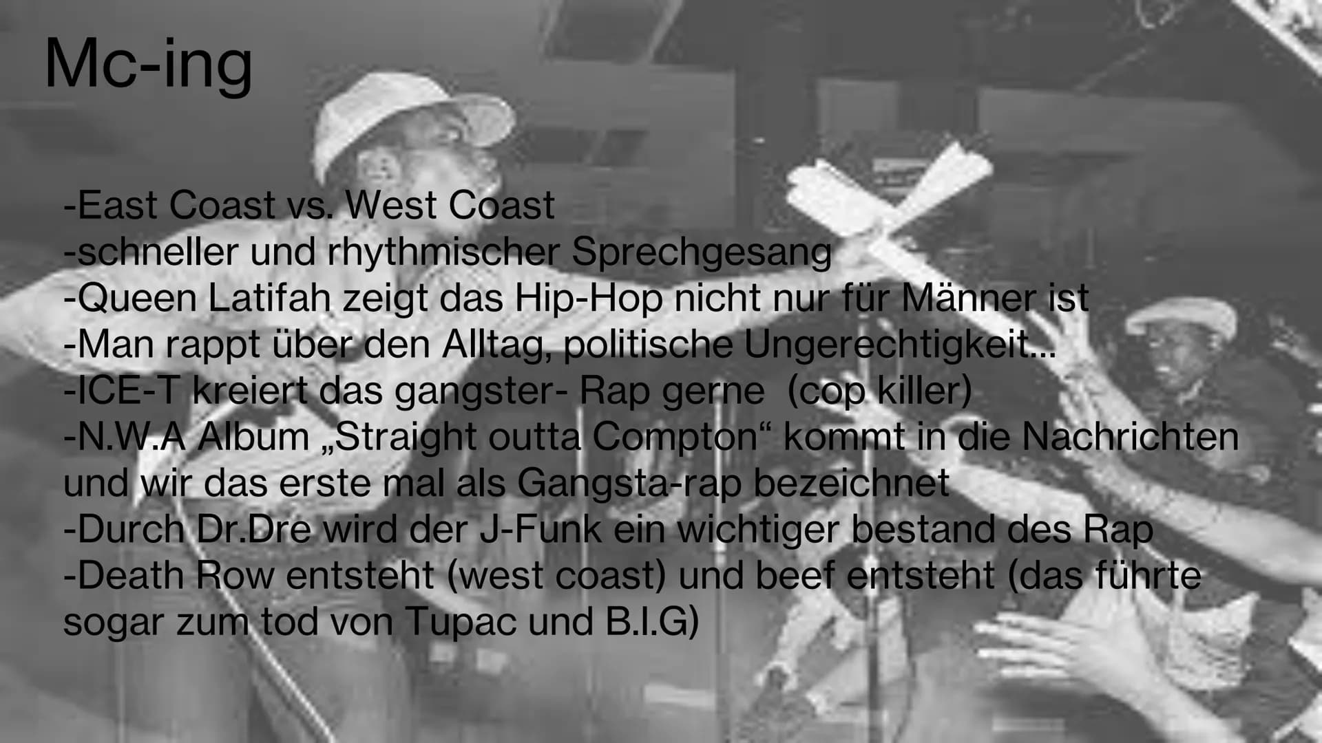 Hip-Hop
Eine Präsentation von
Elena&Aileen Inhalt
• Entstehung des Hip-Hop
• Aufbau&Merkmale
• 4 Elemente
• Instrumente
• Berühmte Personen