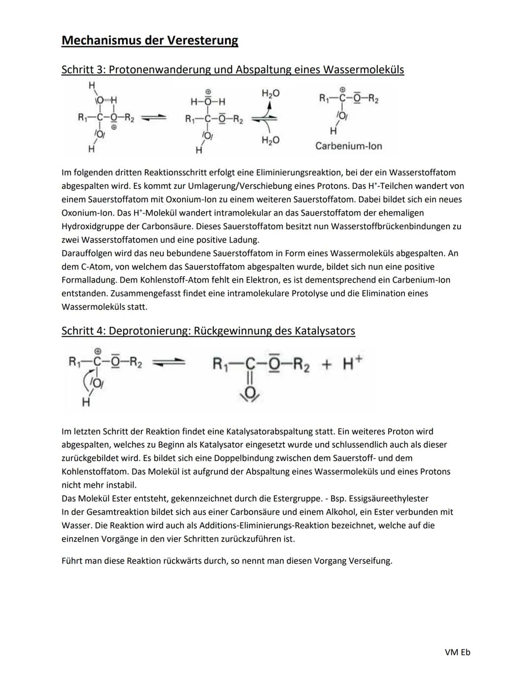 # Mechanismus der Veresterung
Für die Veresterung benötigt man zwei Ausgangsstoffe als Edukte: Eine Carbonsäure mit einer
Carboxylgruppe un