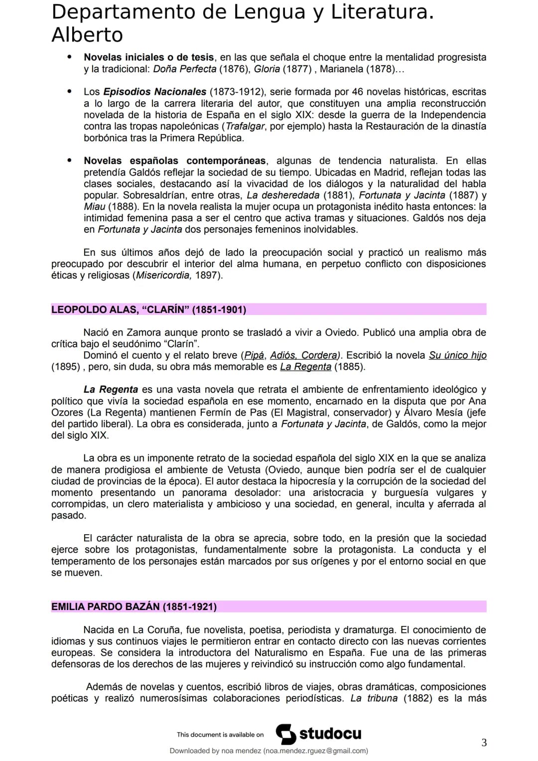 studocu
TEMA 5 Realismo y Naturalismo. Galdós, Clarín Y Pardo
Bazán
Lengua Castellana y Literatura II (Instituto de Educación Secundaria V