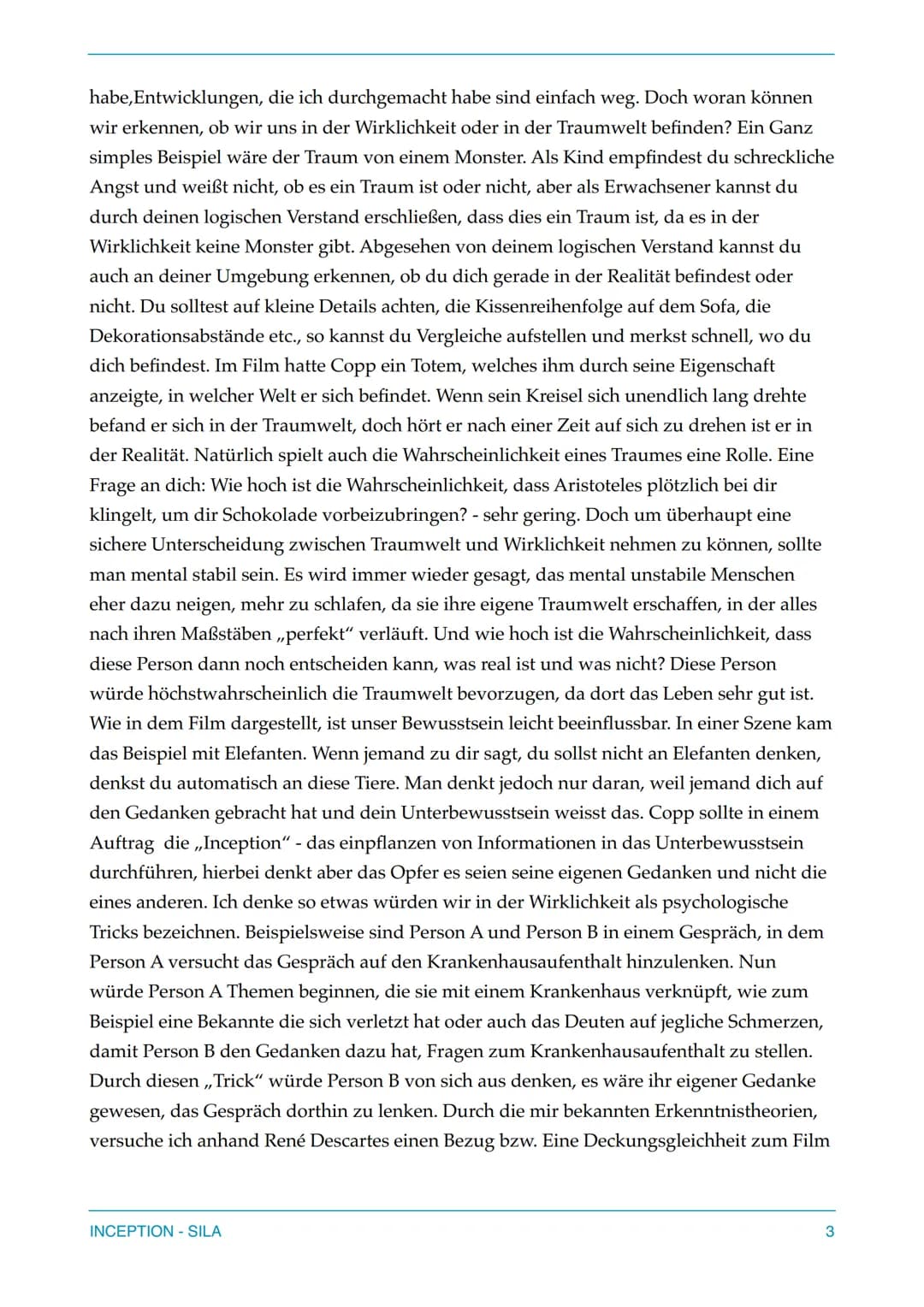 # Inception
Christopher Nolan
Sila Q1a
Realität Traum
INCEPTION - SILA 1 # Aufgabe
Erklären Sie argumentativ die Problemstellungen/-fra