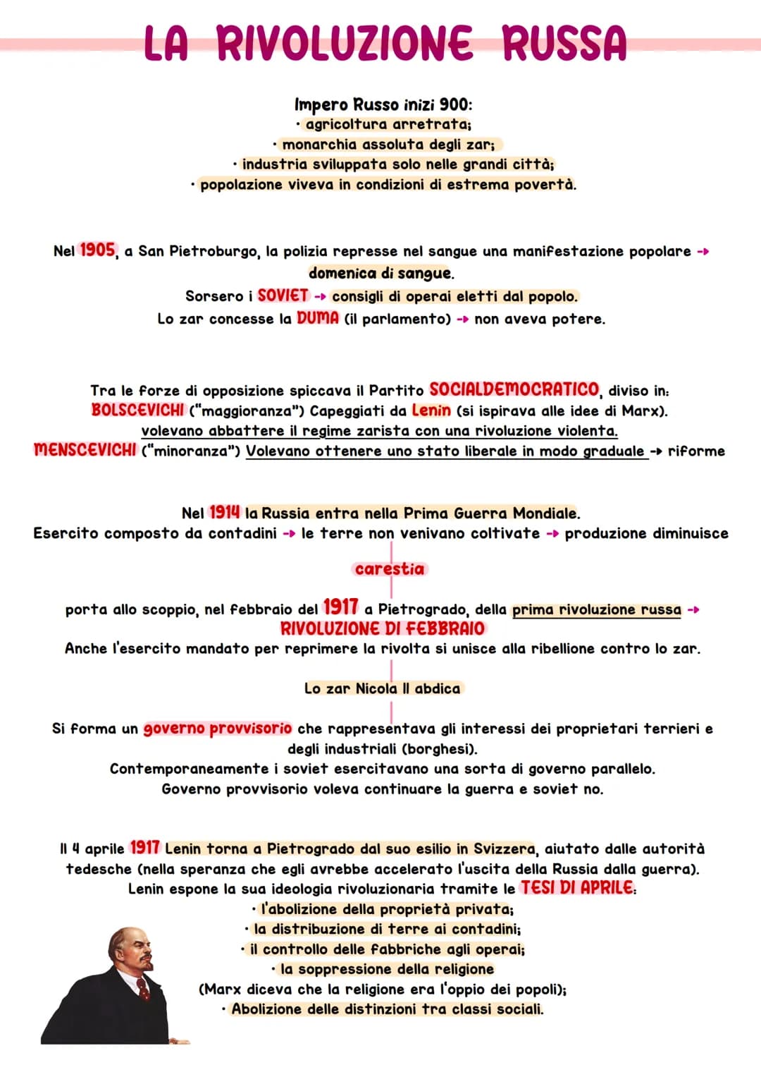 # LA RIVOLUZIONE RUSSA
Impero Russo inizi 900:
* agricoltura arretrata;
* monarchia assoluta degli zar;
* industria sviluppata solo n