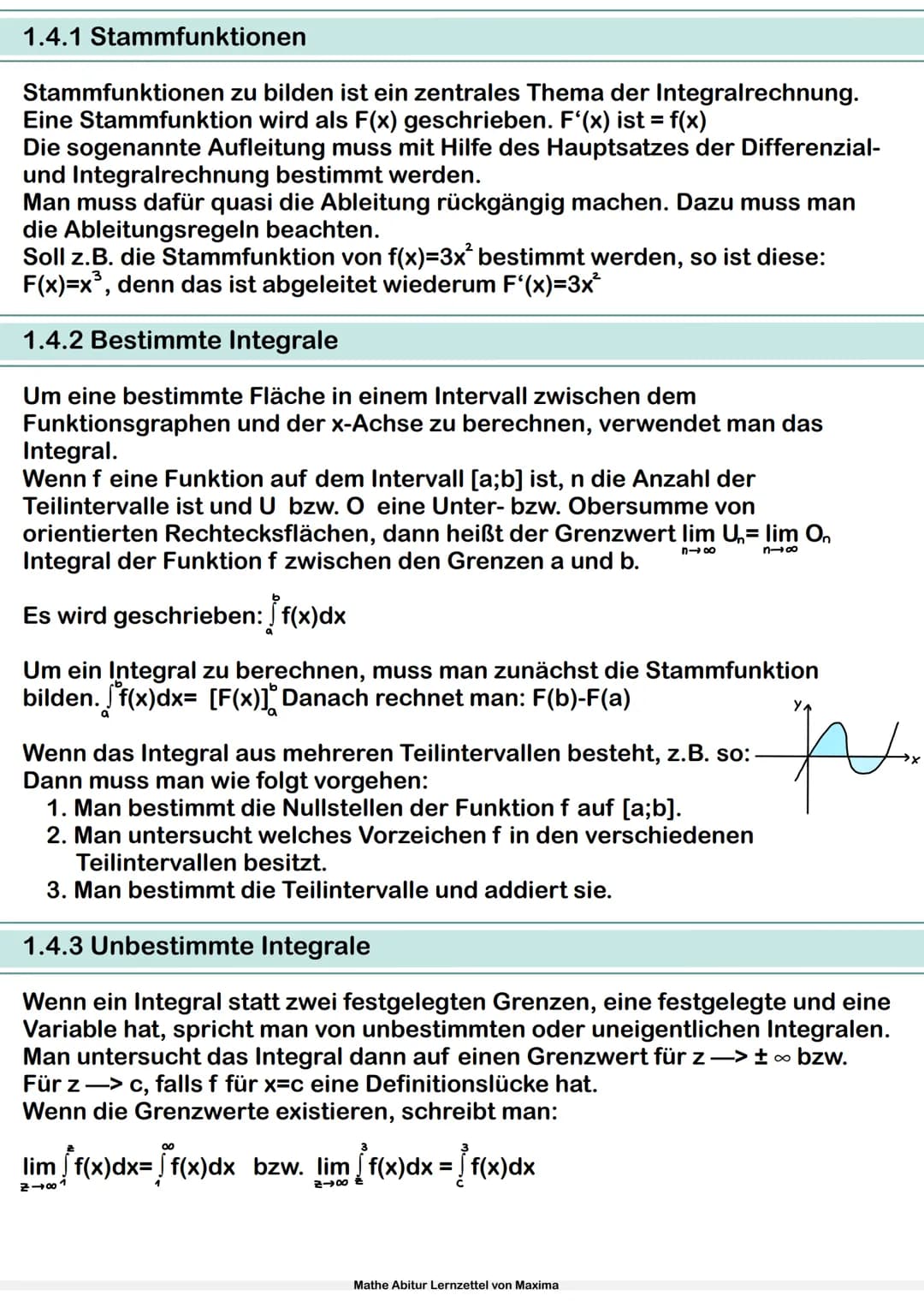 Mathe Abitur Lernzettel
von Maxima Inhaltsverzeichnis
1.Analysis
1.1 Ableitung
1.1.1 Grundlagen und Definition
1.1.2 Ableitungsregeln
1.1.