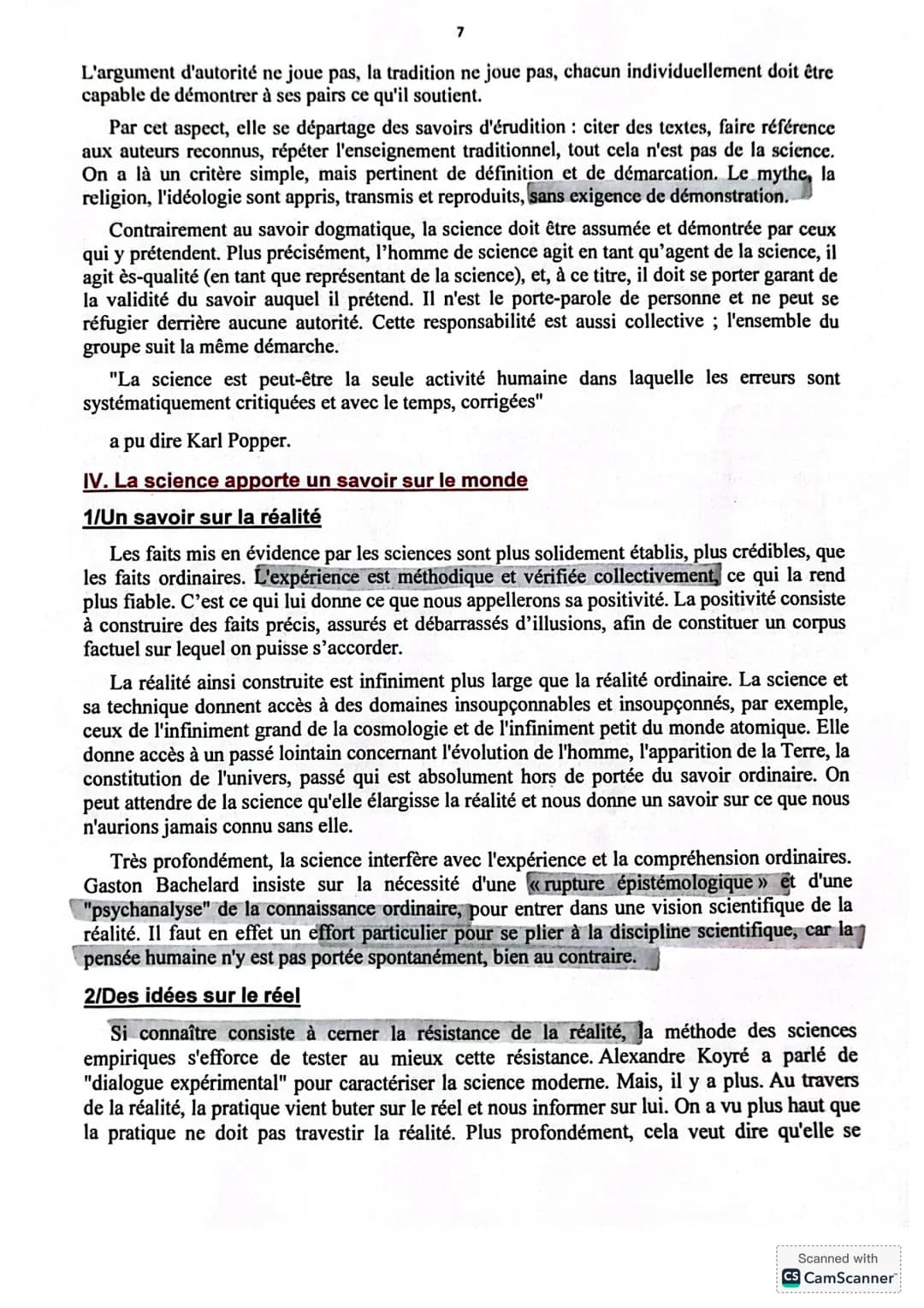 CHAPITRE: LA SCIENCE
I Introduction
D'innombrables tentatives ont été faites pour définir la science. Compte tenu des
circonstances contempo