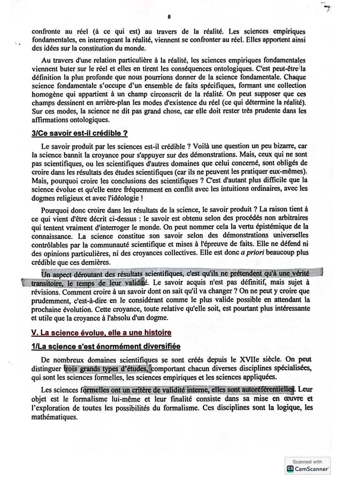 CHAPITRE: LA SCIENCE
I Introduction
D'innombrables tentatives ont été faites pour définir la science. Compte tenu des
circonstances contempo